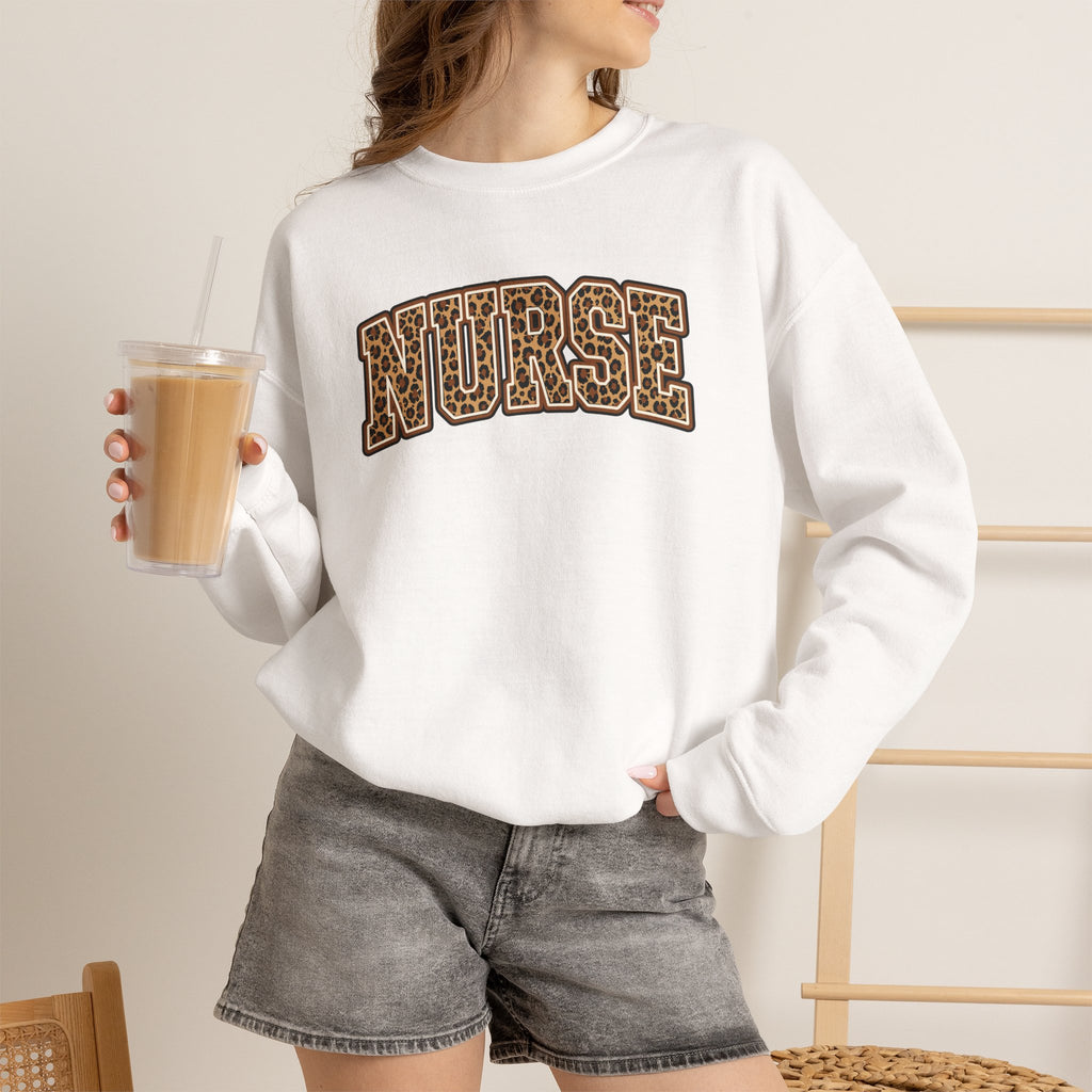 Leopard Print Varsity Nurse Gildan Unisex Heavy Blend™ Crewneck Sweatshirt