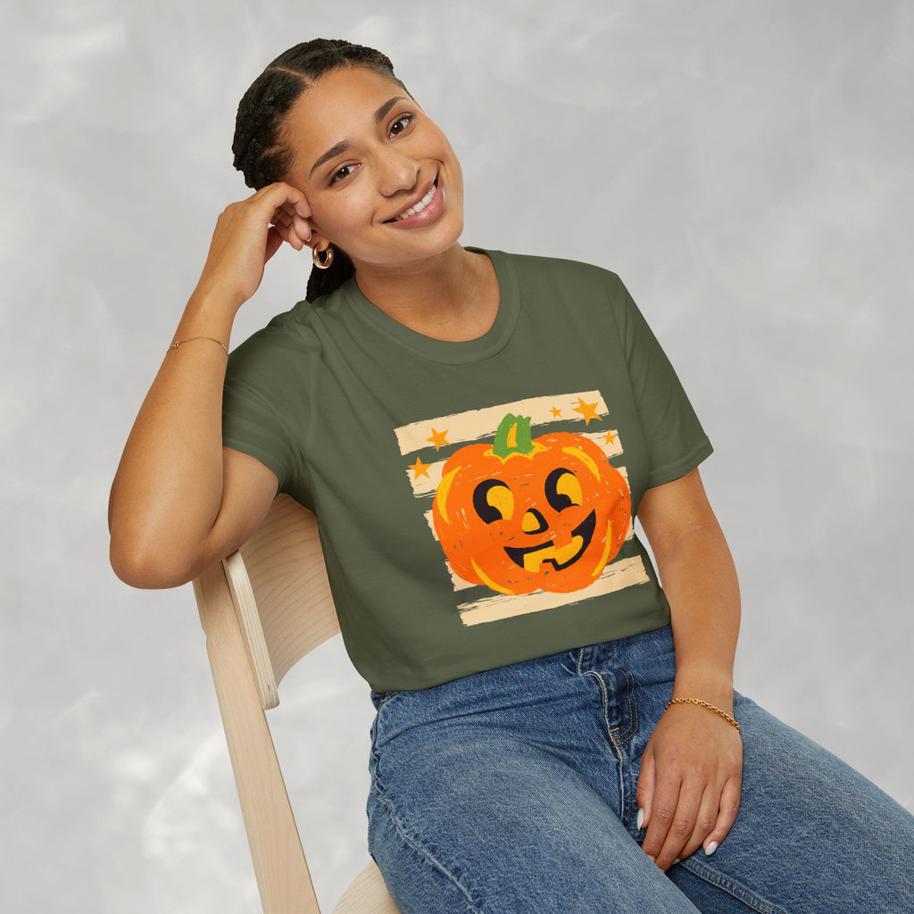 Happy Jack-O-Lantern, Striped Halloween Gildan Unisex Softstyle T-Shirt