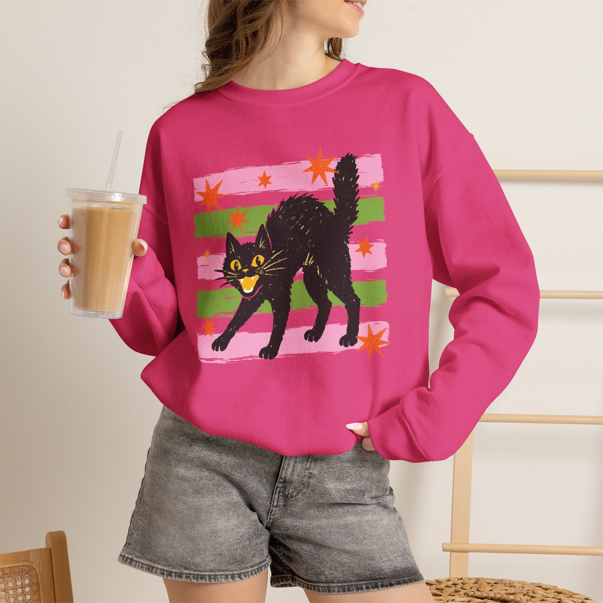 Spooky, Cute Black Cat, Halloween, Gildan Unisex Heavy Blend™ Crewneck Sweatshirt