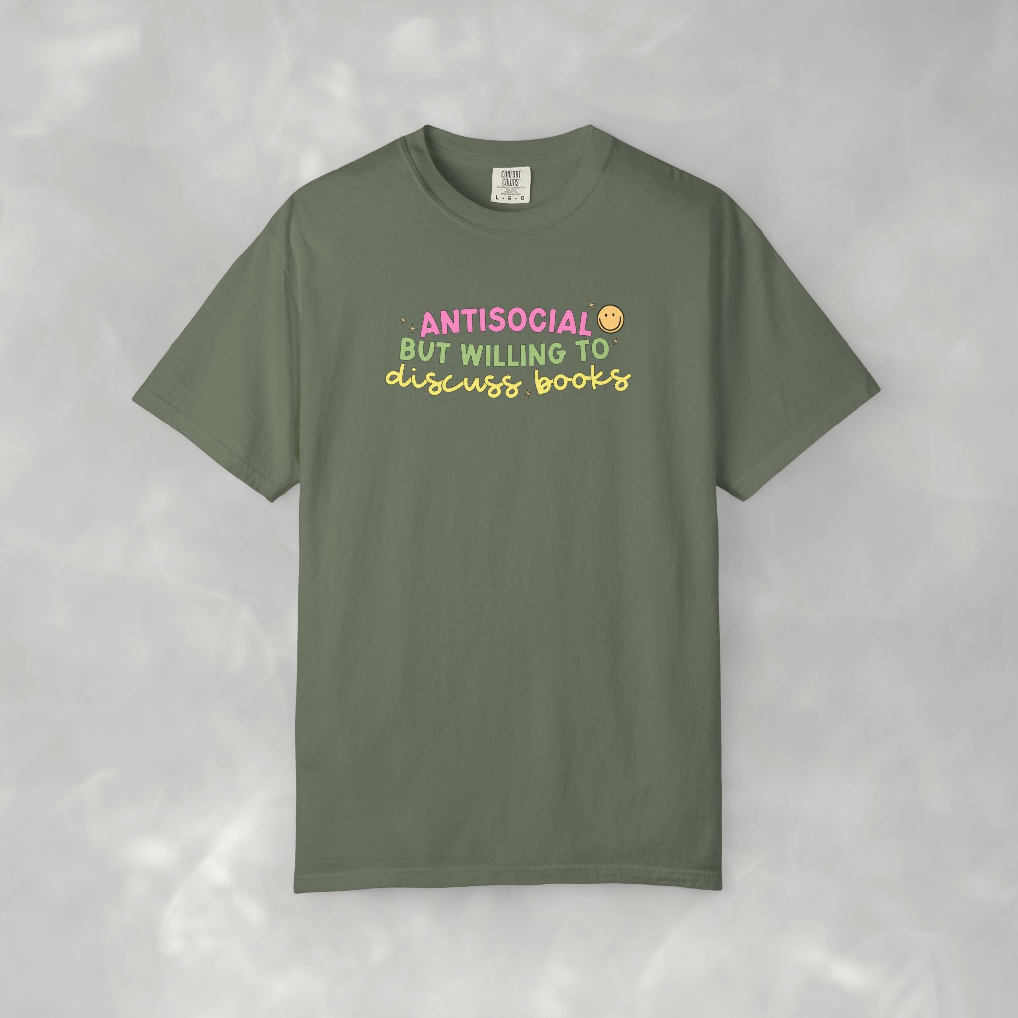 Antisocial but Willing to Discuss Books, Funny, Book Lover Comfort Colors Tee
