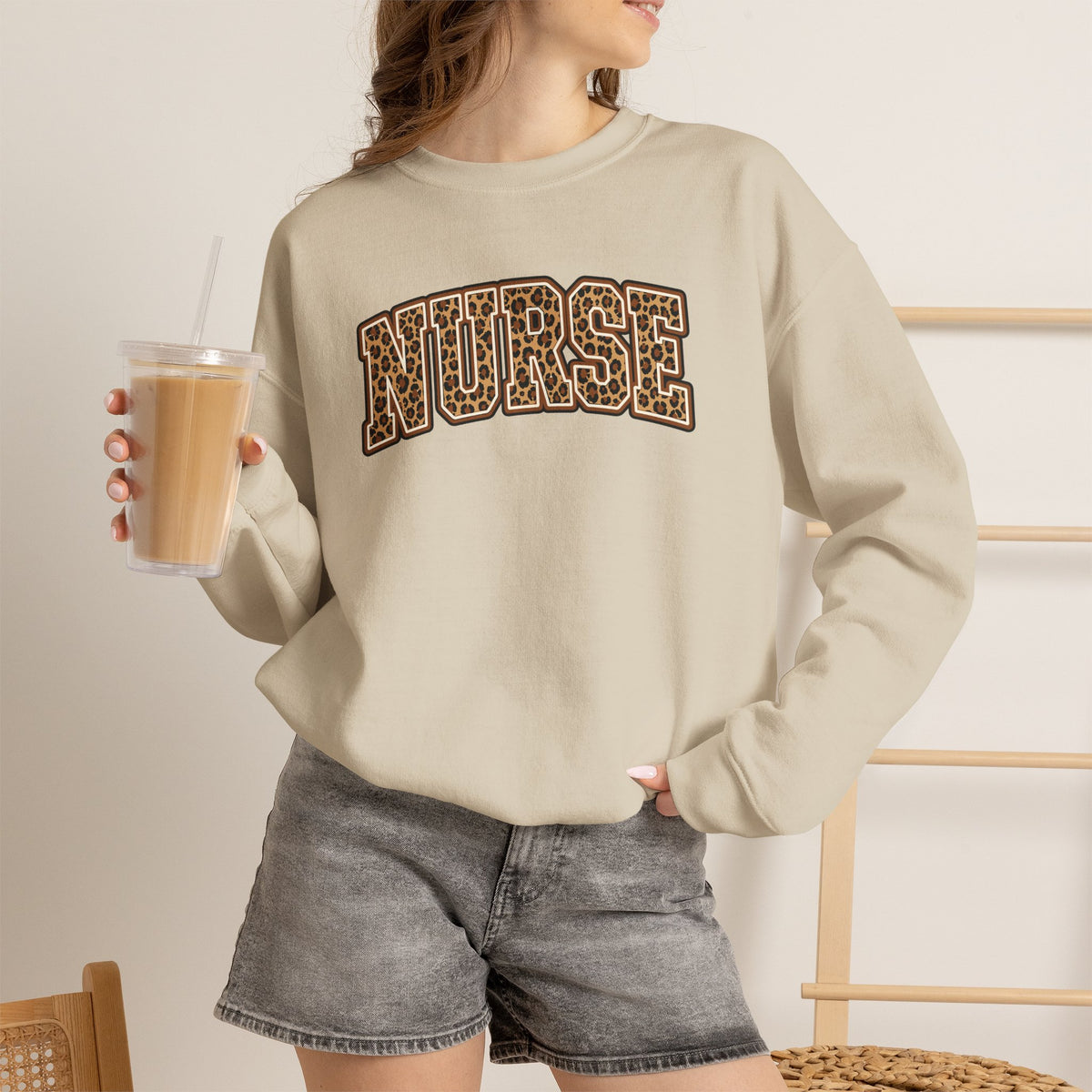 Leopard Print Varsity Nurse Gildan Unisex Heavy Blend™ Crewneck Sweatshirt