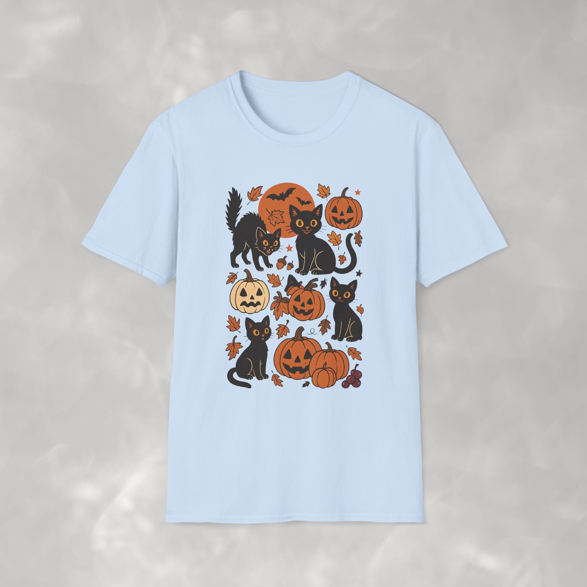 Spooky Black Cats and Jack-O-Lanterns, Gildan Unisex Softstyle T-Shirt