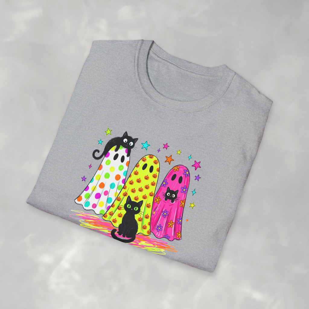 Preppy, Girly, Cute Halloween Ghosts with Cats, Gildan Unisex Softstyle T-Shirt