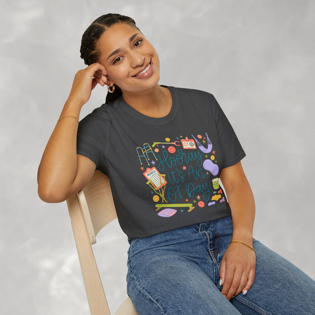 Hooray It's an OT Day, Cute, Playful, Pediatric Occupational Therapy, OTR, COTA Gildan Unisex Softstyle T-Shirt