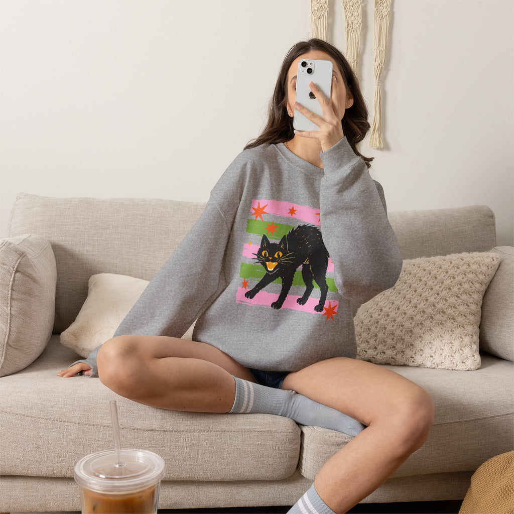 Spooky, Cute Black Cat, Halloween, Gildan Unisex Heavy Blend™ Crewneck Sweatshirt