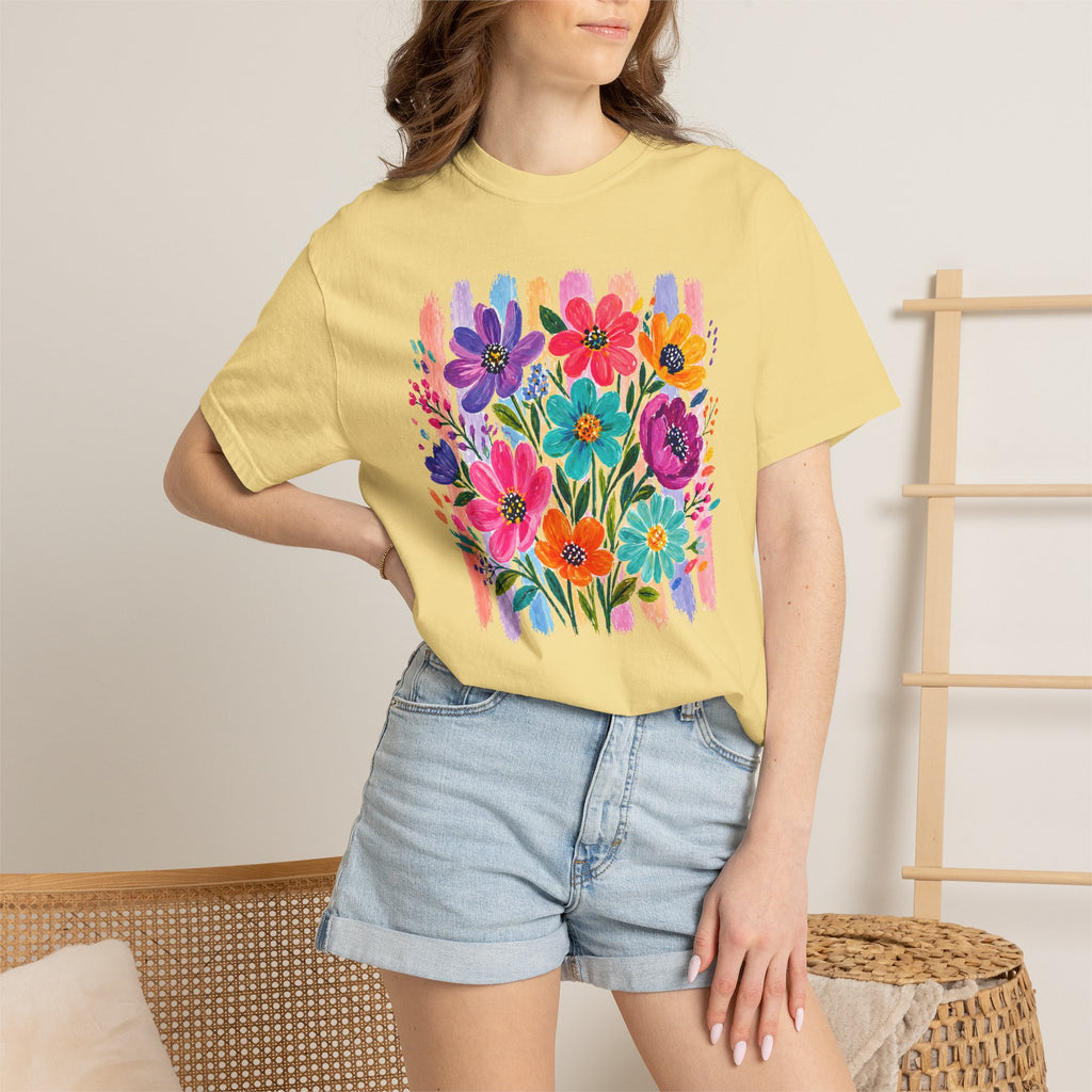 Boho Floral Stripes Comfort Colors Tee