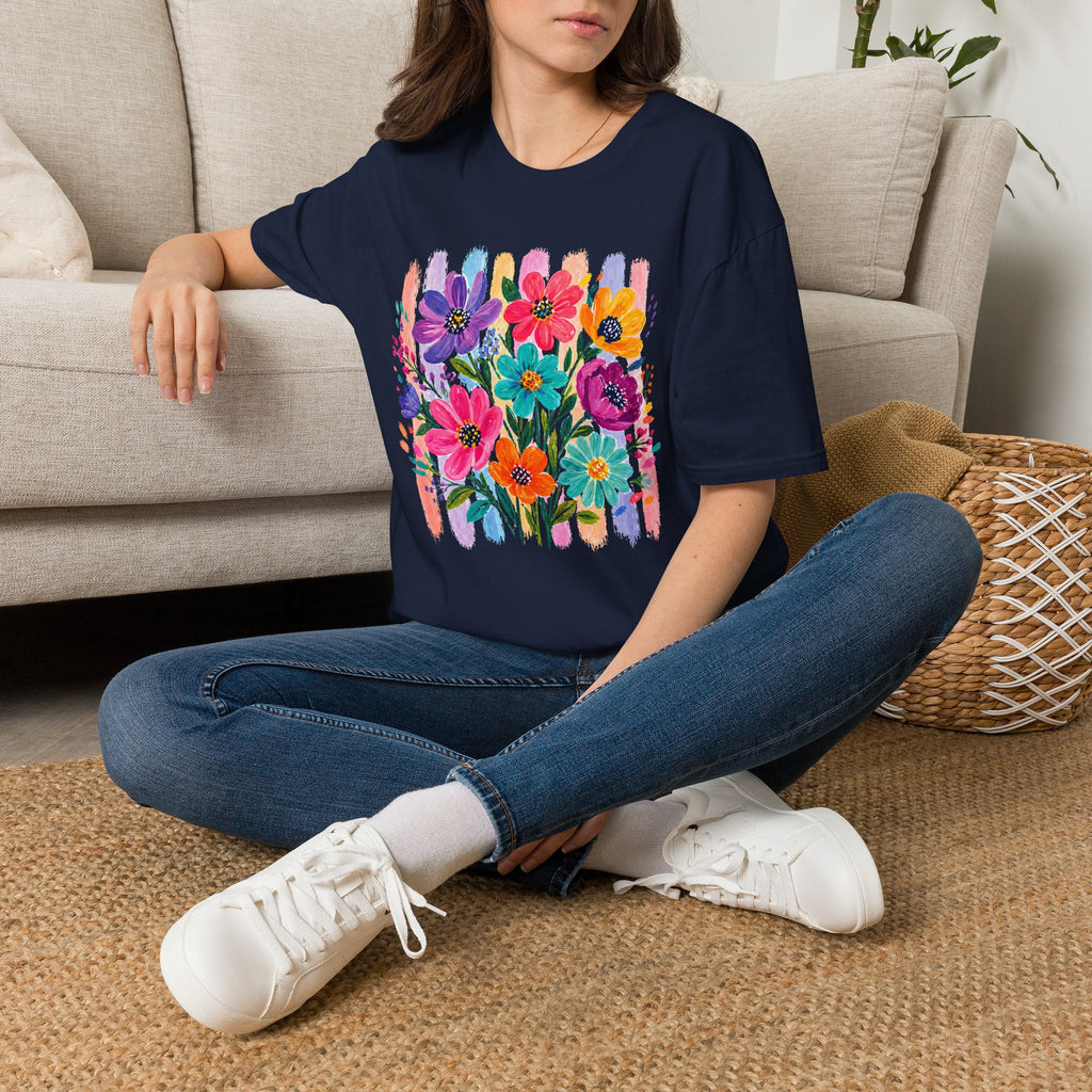 Boho Striped Flowers Gildan Softstyle T-Shirt