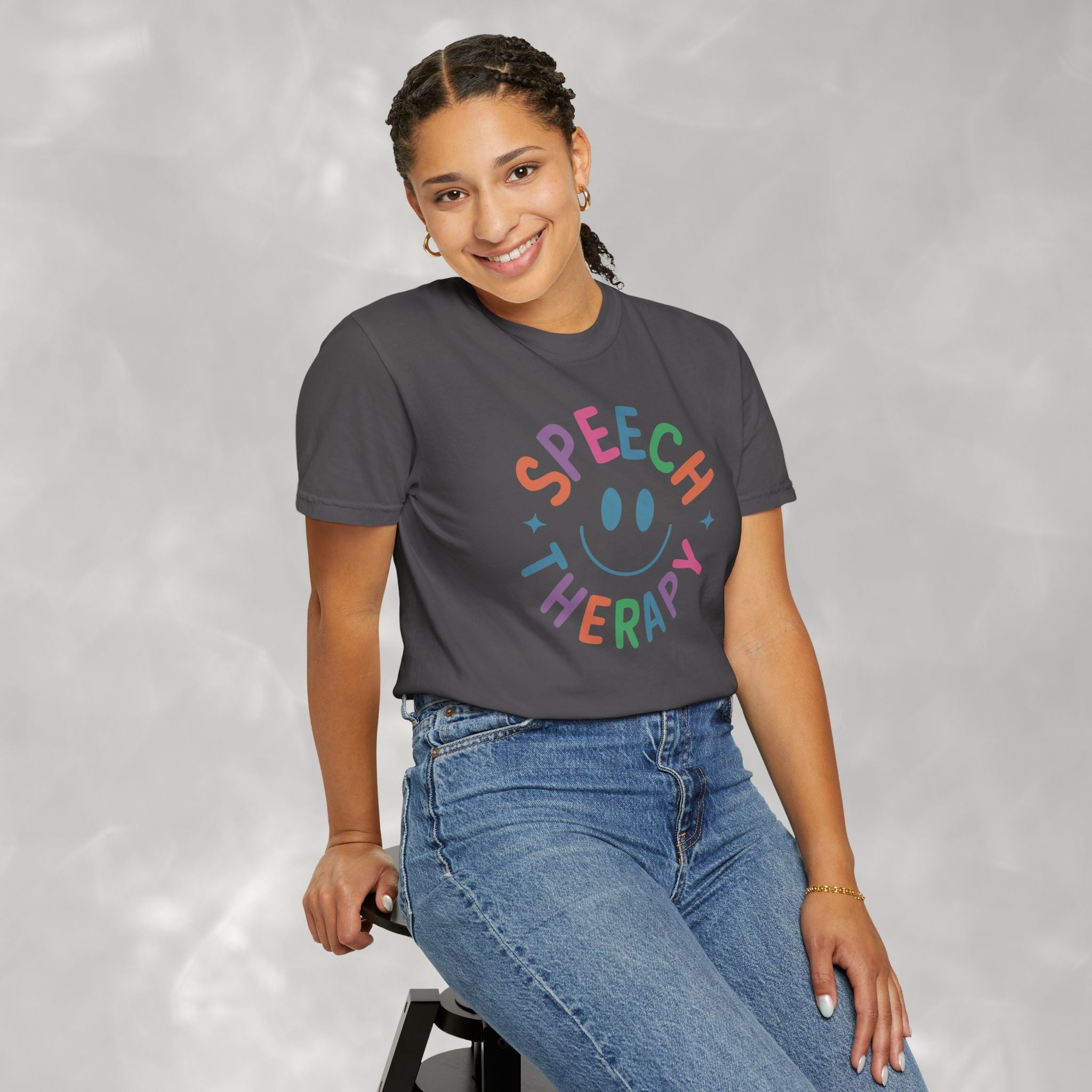 Speech Therapy, Cute Playful Smile, SLP, SLPA Comfort Colors Tee