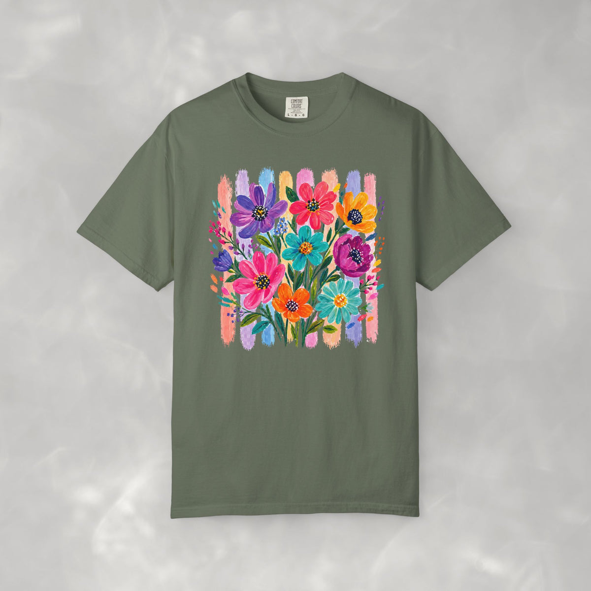 Boho Floral Stripes Comfort Colors Tee
