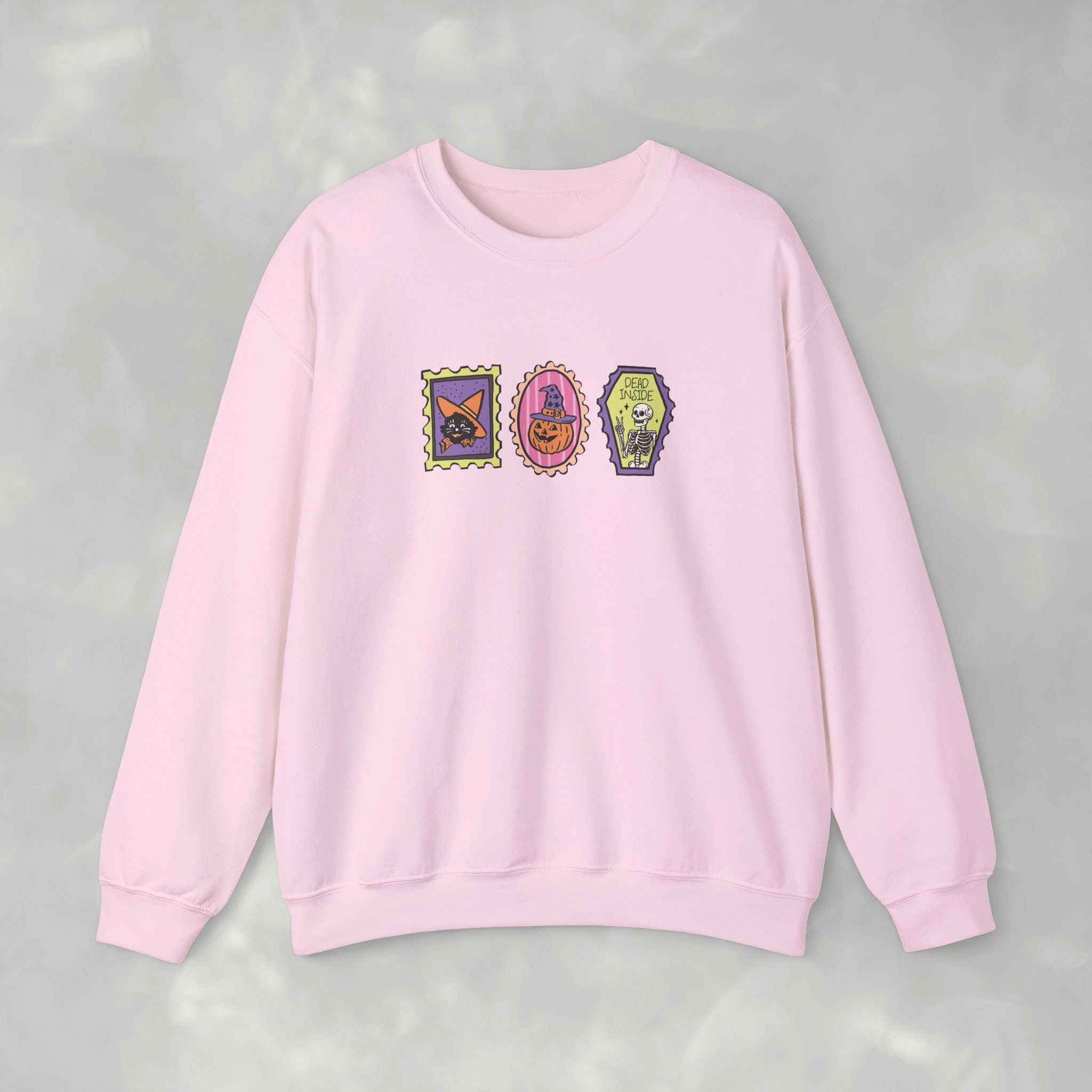 Cute Halloween Spooky Stamps with Cat, Jack-O-Lanter, Skeleton, Gildan Unisex Heavy Blend™ Crewneck Sweatshirt