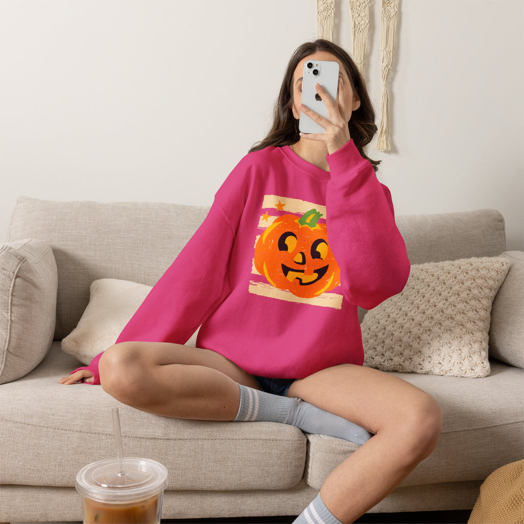 Happy Jack-O-Lantern, Striped Halloween Unisex Heavy Blend™ Crewneck Sweatshirt