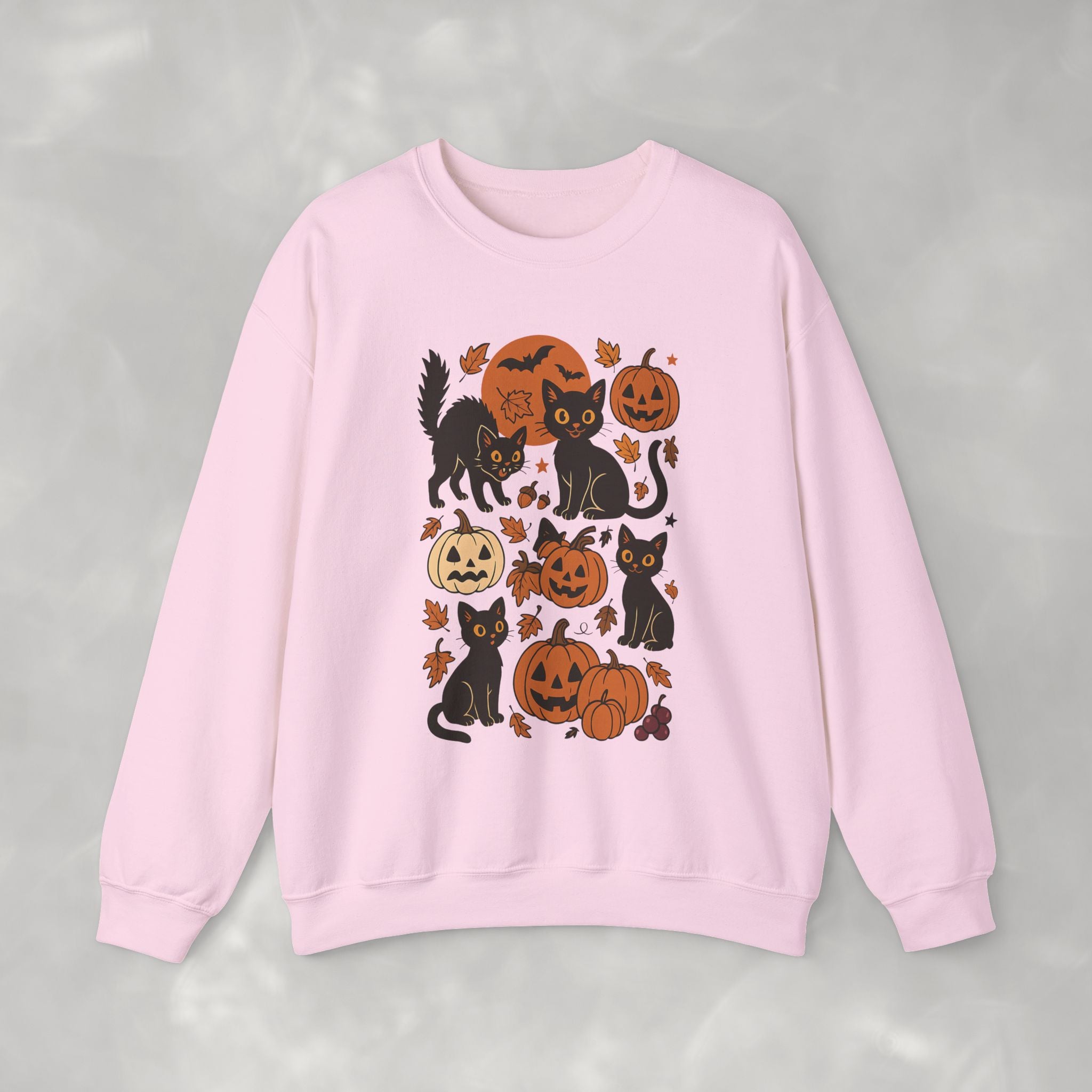 Spooky Black Cats and Jack-O-Lanterns, Gildan Unisex Heavy Blend™ Crewneck Sweatshirt