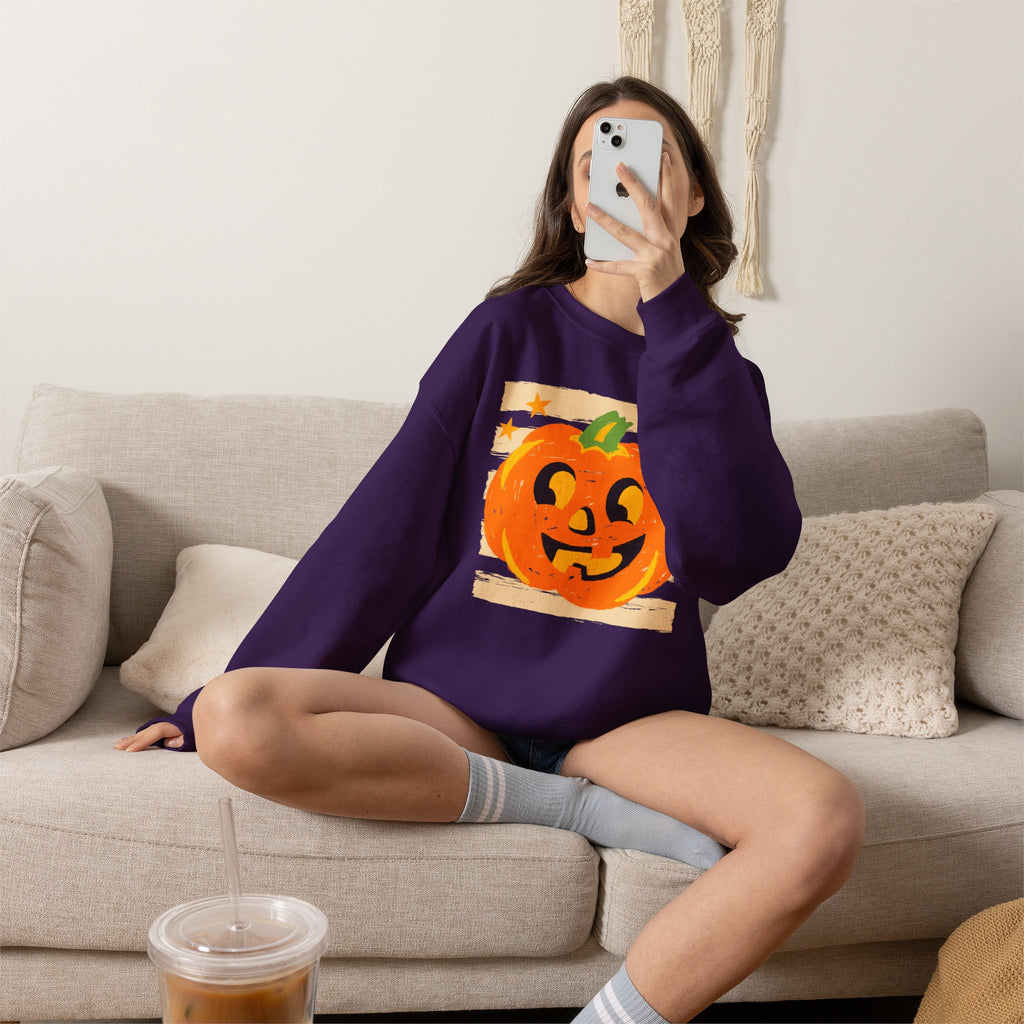 Happy Jack-O-Lantern, Striped Halloween Unisex Heavy Blend™ Crewneck Sweatshirt