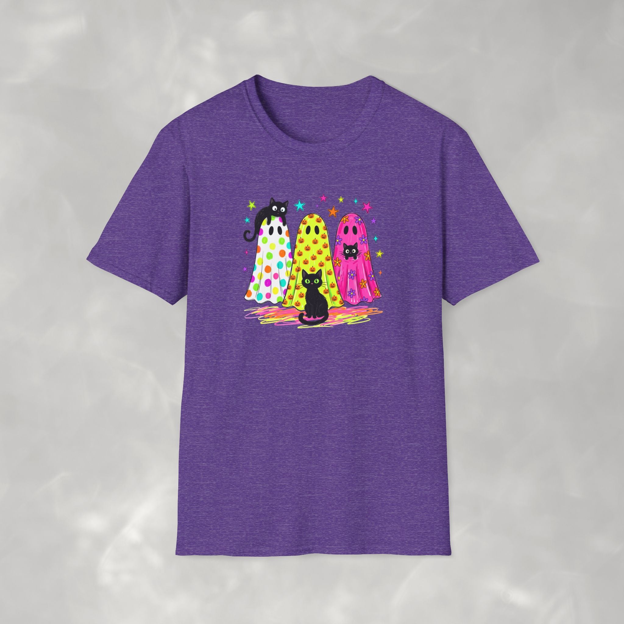 Preppy, Girly, Cute Halloween Ghosts with Cats, Gildan Unisex Softstyle T-Shirt