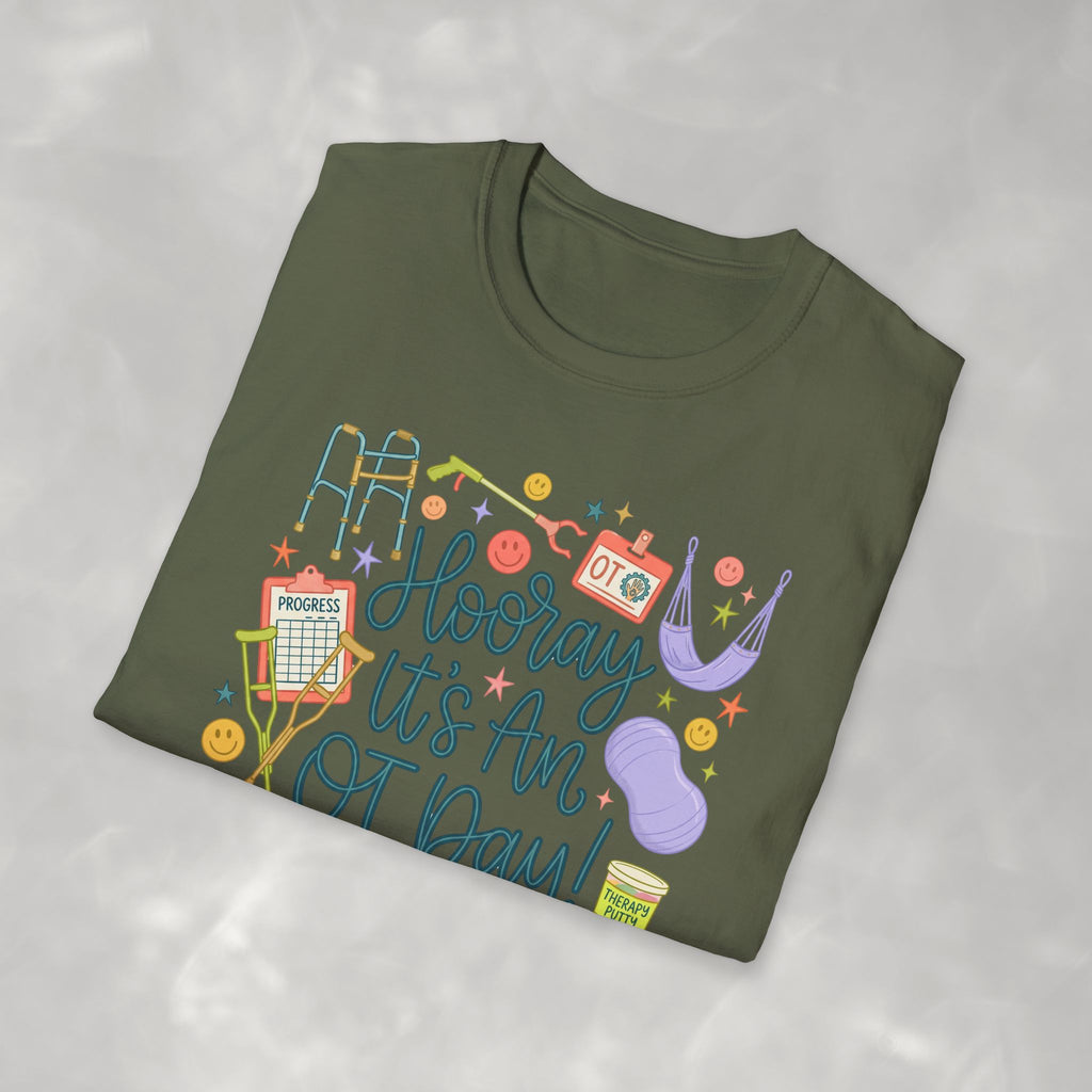 Hooray It's an OT Day, Cute, Playful, Pediatric Occupational Therapy, OTR, COTA Gildan Unisex Softstyle T-Shirt