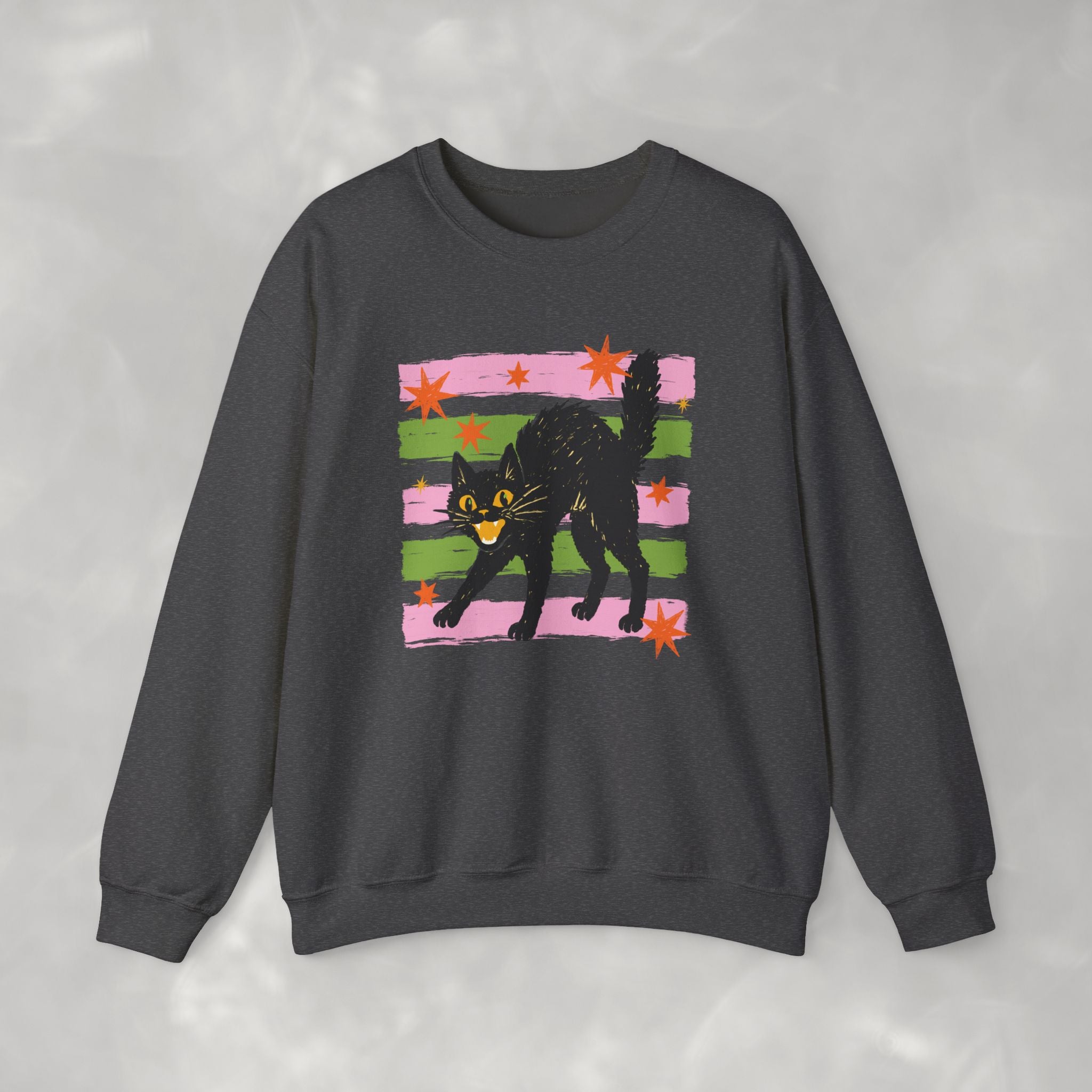 Spooky, Cute Black Cat, Halloween, Gildan Unisex Heavy Blend™ Crewneck Sweatshirt