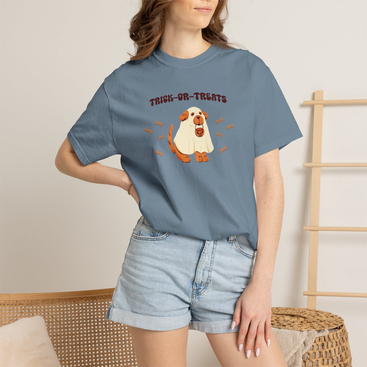 Trick-or-Treats Cute Funny Halloween Dog Lover Unisex Garment-Dyed T-shirt