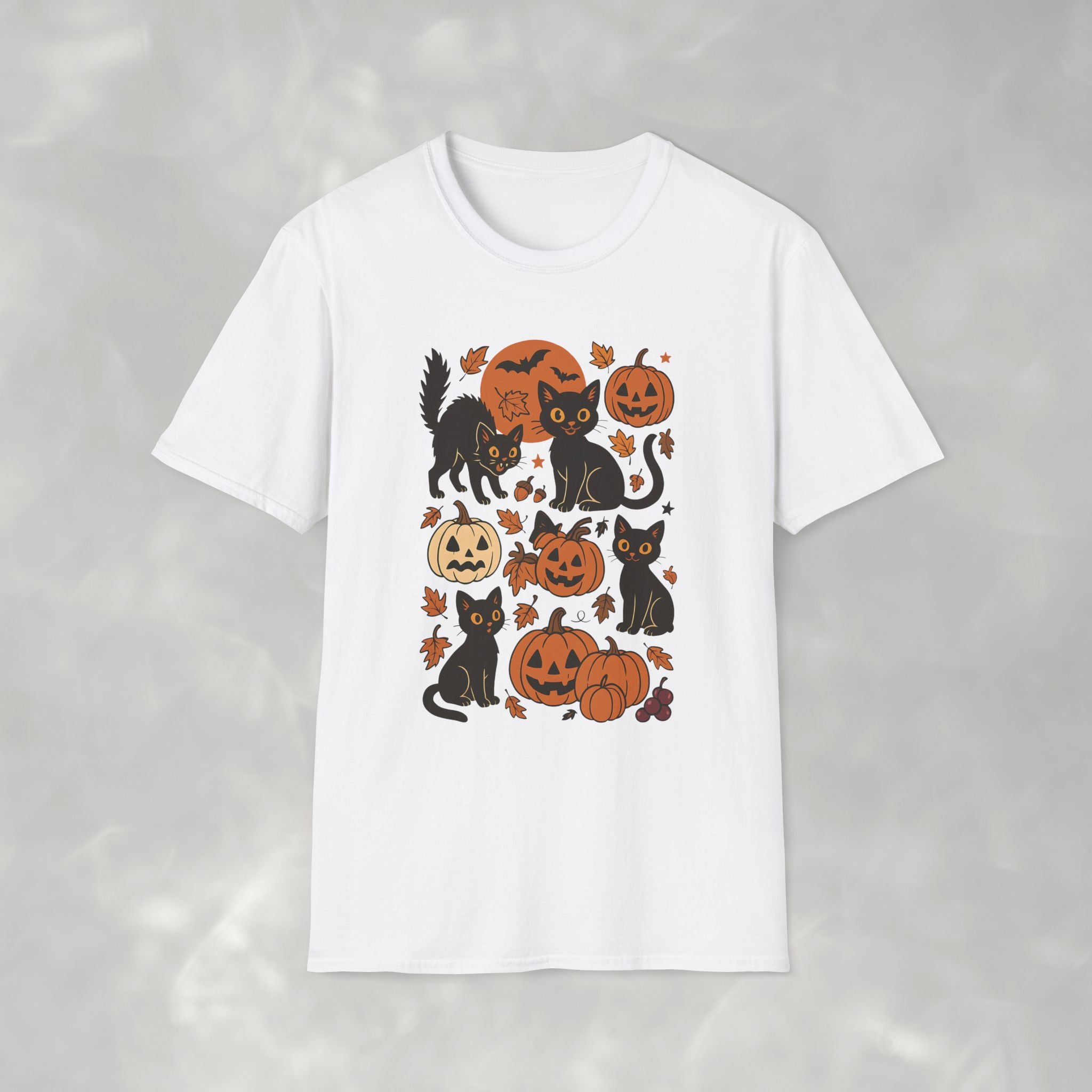 Spooky Black Cats and Jack-O-Lanterns, Gildan Unisex Softstyle T-Shirt