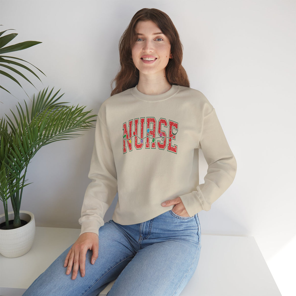 Christmas Lights Nurse Stethoscope Gildan Unisex Heavy Blend™ Crewneck Sweatshirt for RN, LPN, GN, Student Nurse