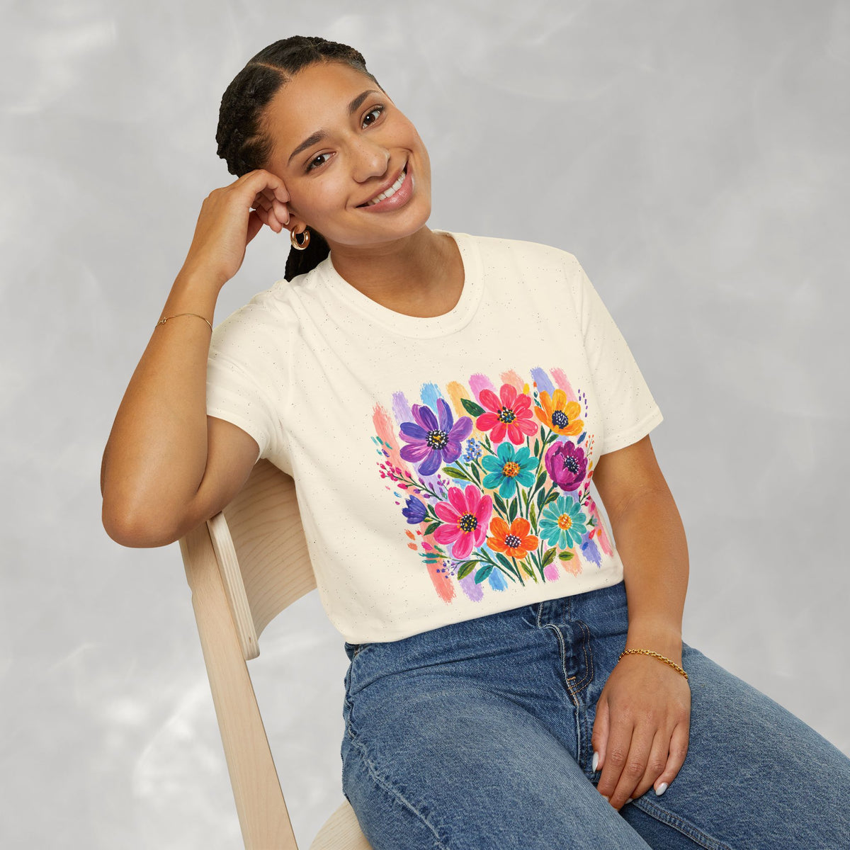 Boho Striped Flowers Gildan Softstyle T-Shirt