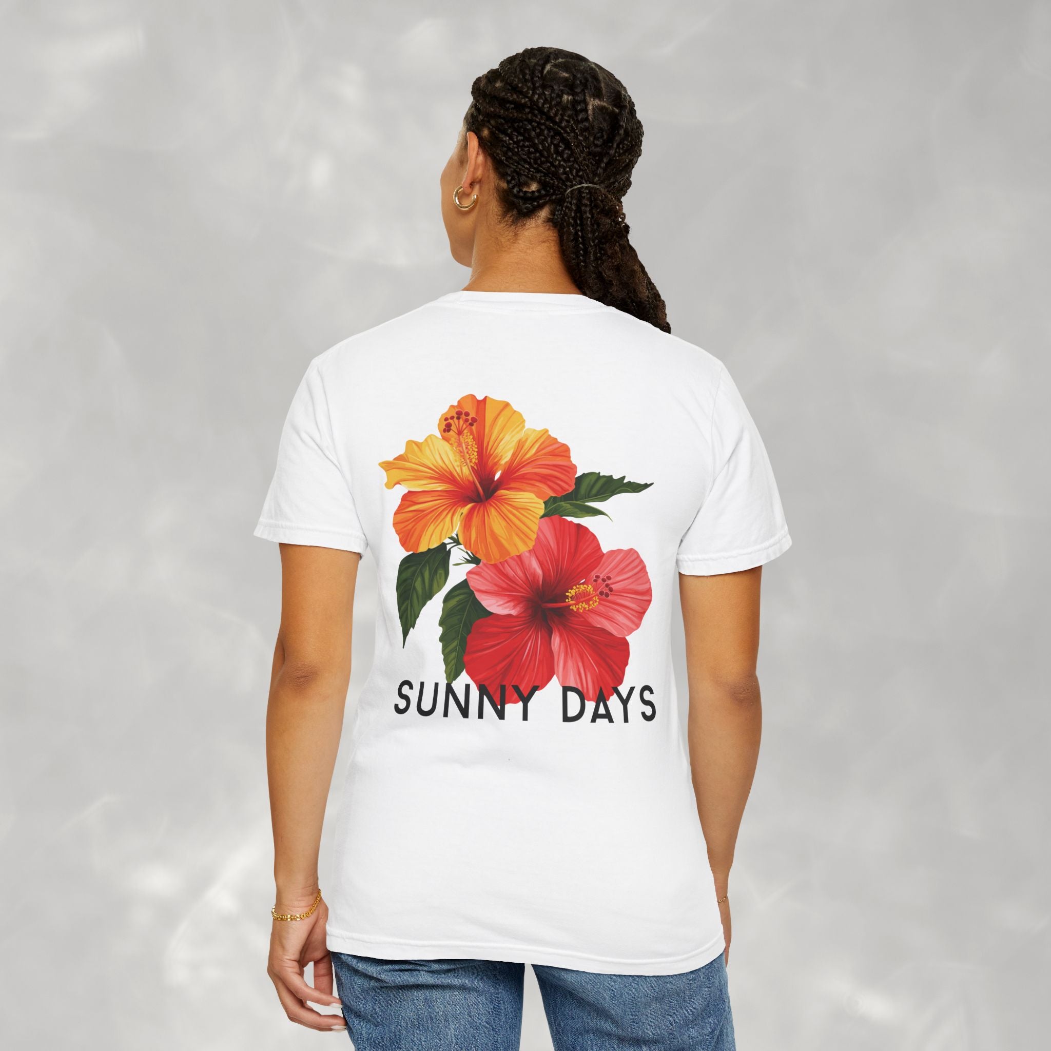 Sunny Days Hibiscus Unisex CC Tee, Summer Comfort Colors T-shirt for Men and Women