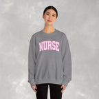 Pink Striped Varsity Nurse Gildan Unisex Heavy Blend™ Crewneck Sweatshirt for RN, LPN, GN, Student Nurse