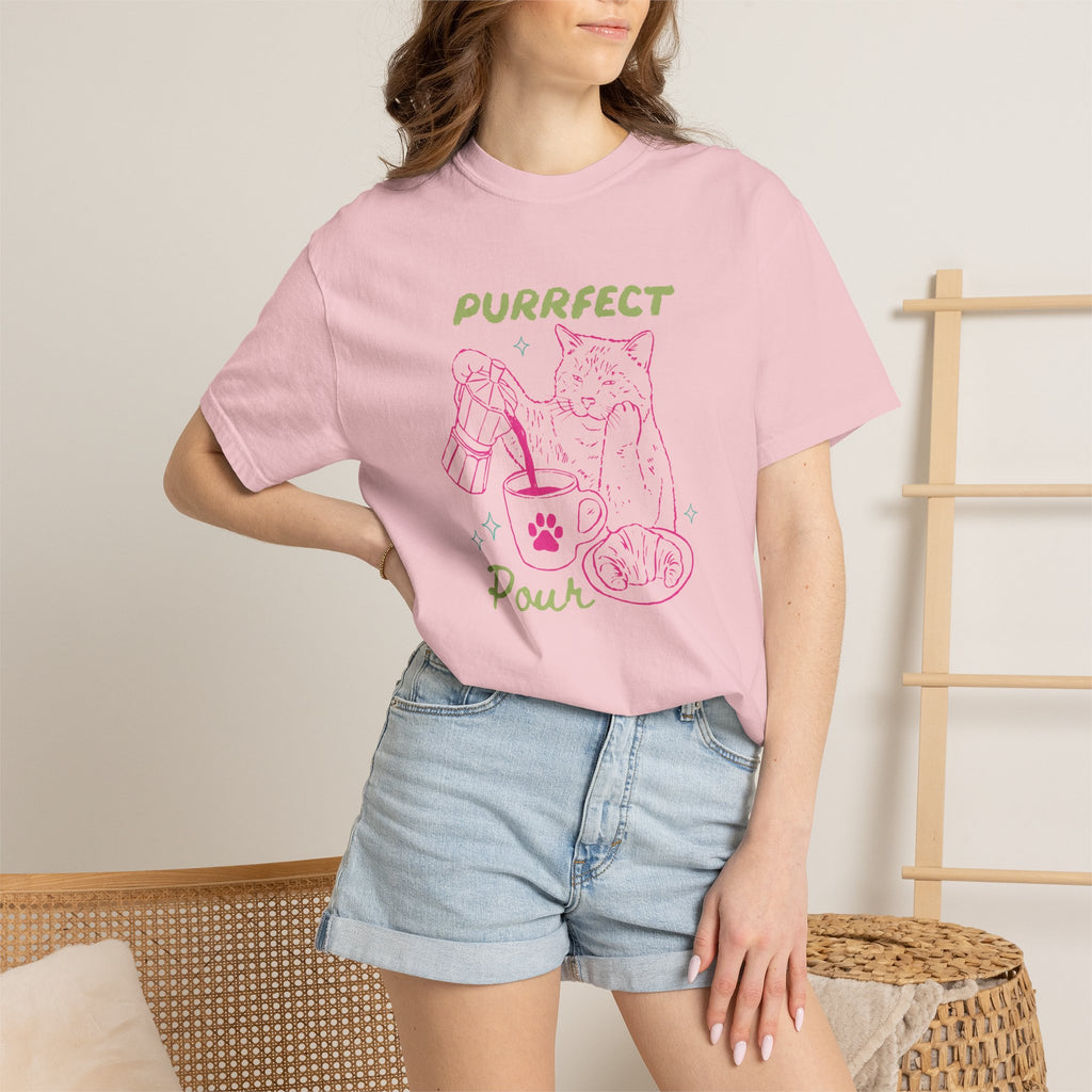 Purrfect Pour, Funny, Coffee, Cat Lover Comfort Colors Tee