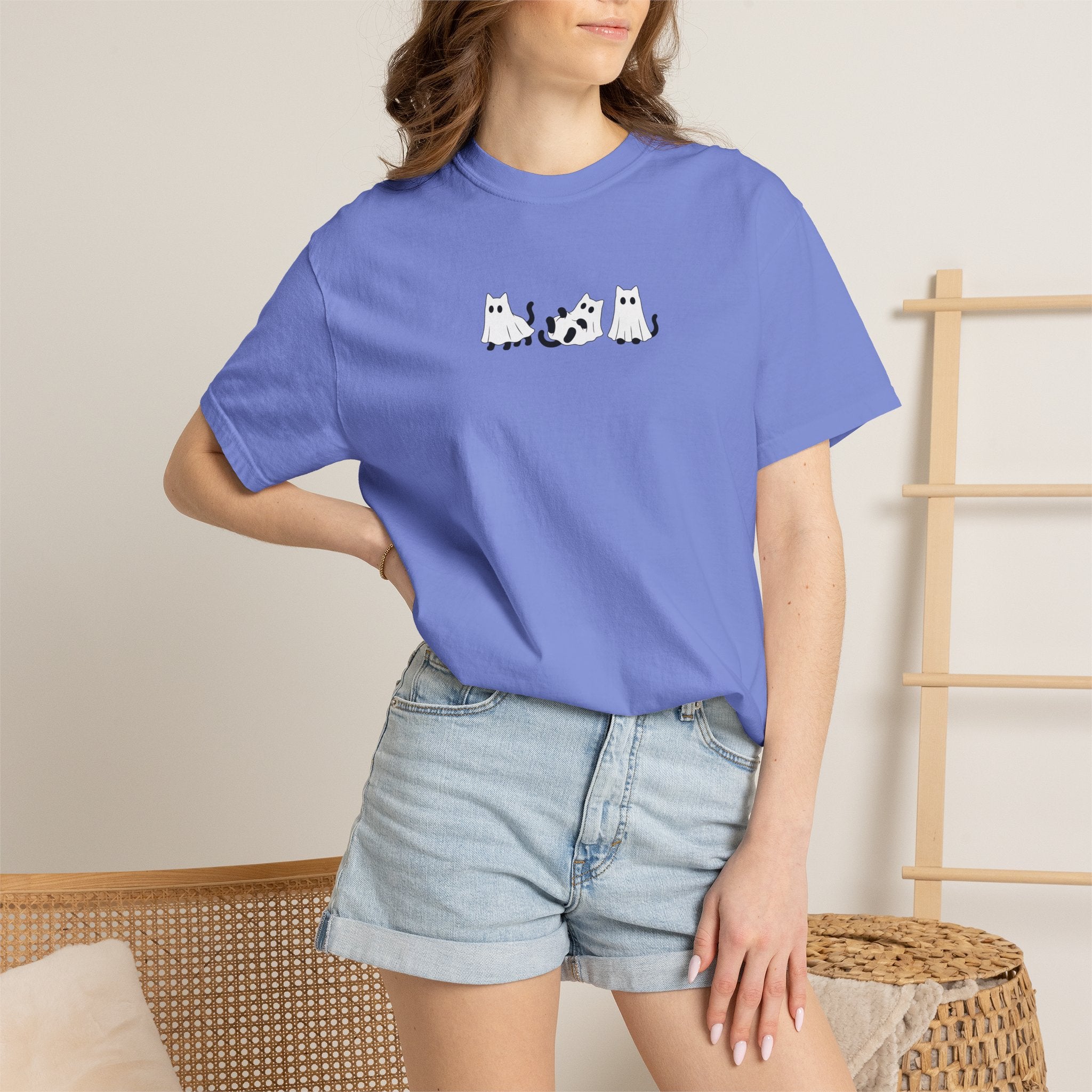 Cute Black Cat Ghosts, Haunted Kitties Halloween Comfort Colors Tee