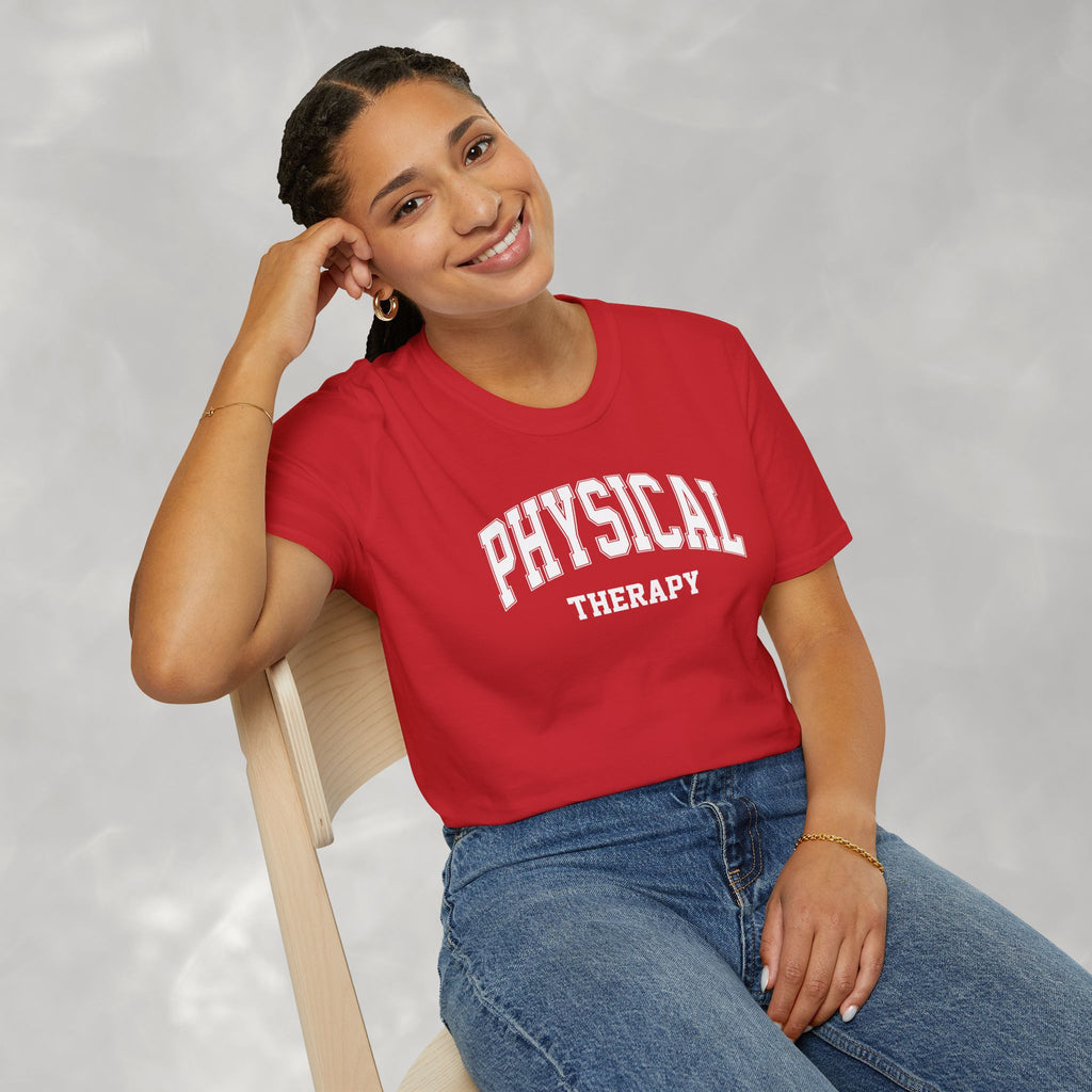 Physical Therapy, Therapist Varsity Style Gildan Unisex Softstyle T-Shirt