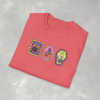 Cute Halloween Spooky Stamps with Cat, Jack-O-Lanter, Skeleton, Gildan Unisex Softstyle T-Shirt
