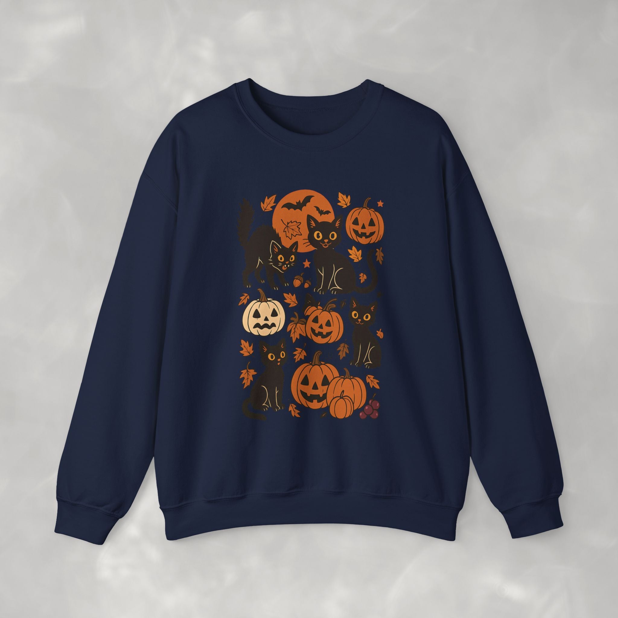 Spooky Black Cats and Jack-O-Lanterns, Gildan Unisex Heavy Blend™ Crewneck Sweatshirt