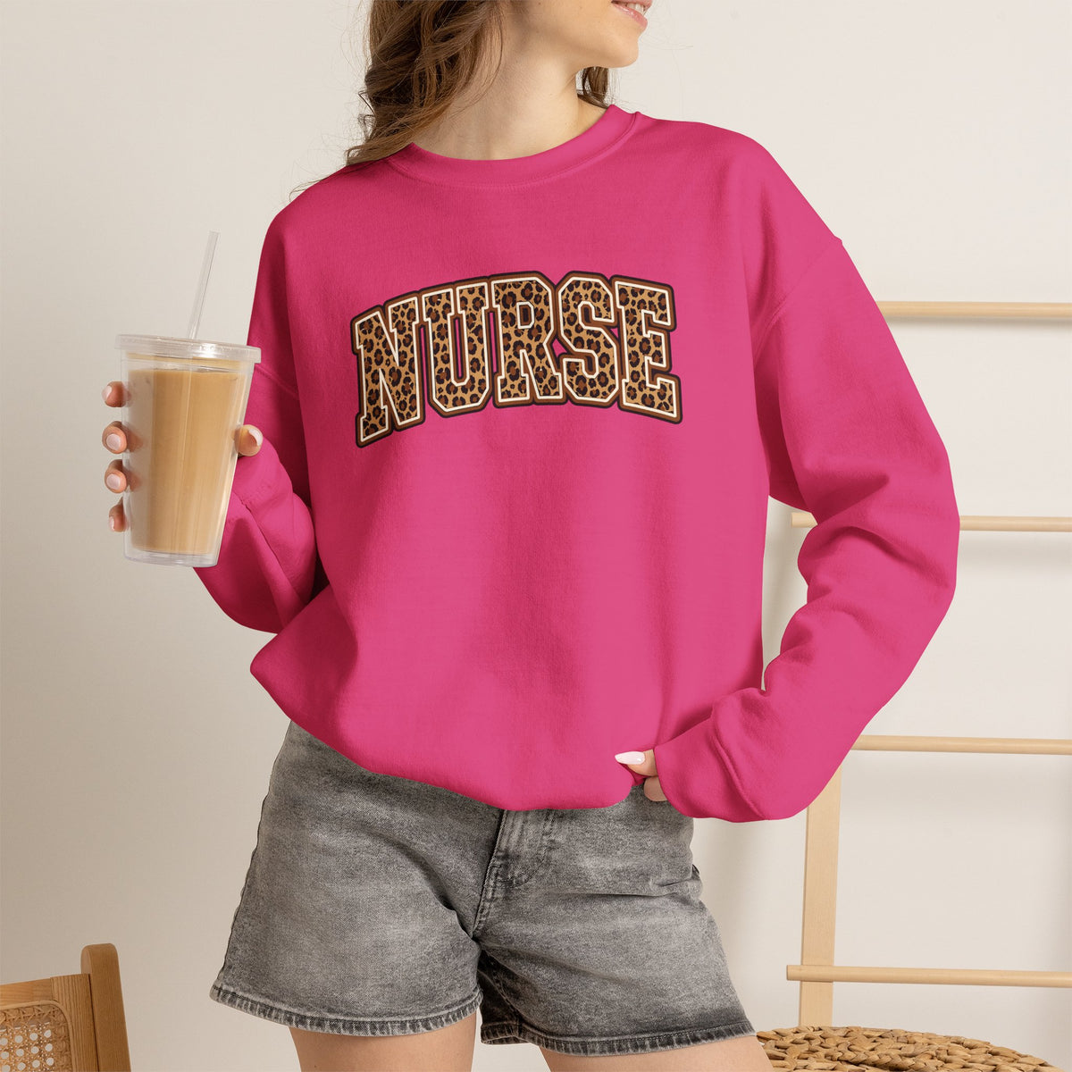 Leopard Print Varsity Nurse Gildan Unisex Heavy Blend™ Crewneck Sweatshirt