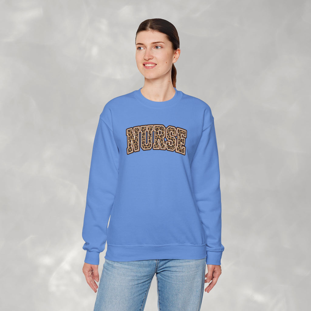 Leopard Print Varsity Nurse Gildan Unisex Heavy Blend™ Crewneck Sweatshirt