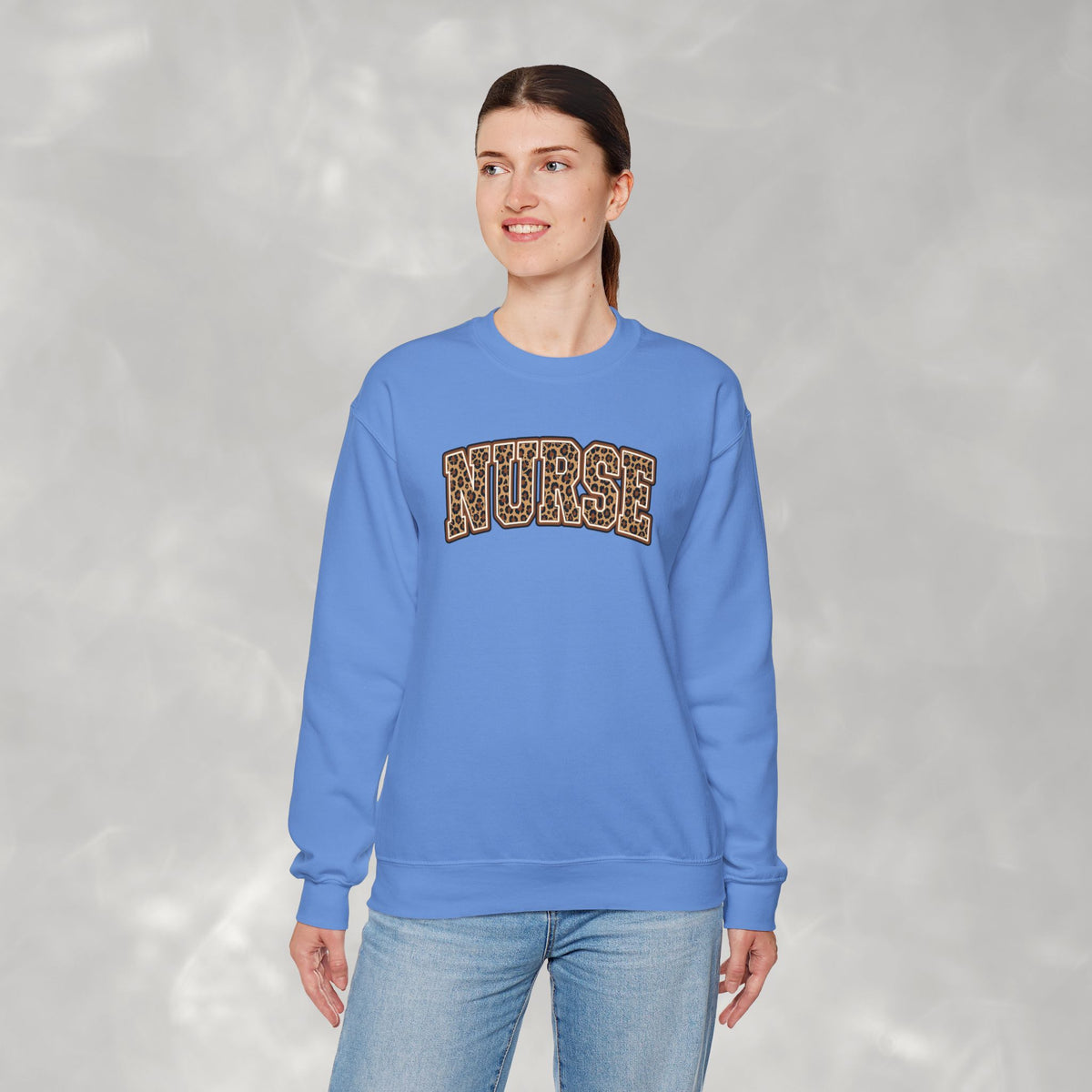Leopard Print Varsity Nurse Gildan Unisex Heavy Blend™ Crewneck Sweatshirt