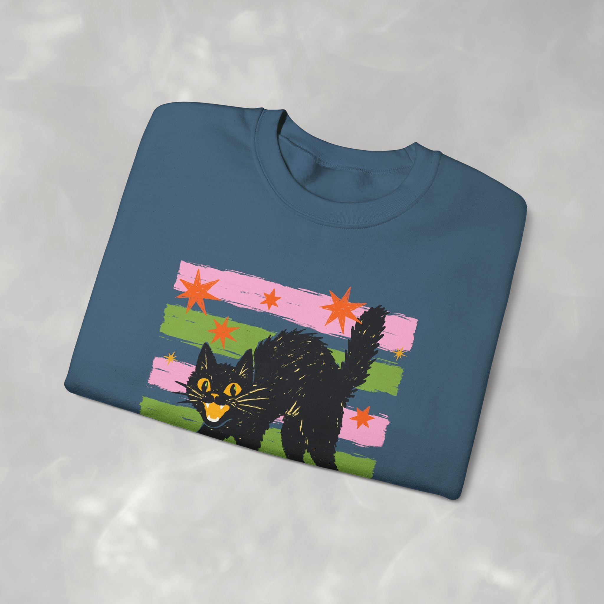 Spooky, Cute Black Cat, Halloween, Gildan Unisex Heavy Blend™ Crewneck Sweatshirt