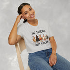 No Tricks Just Chicks, Funny Halloween Chickens in Costumes, Gildan Unisex Softstyle T-Shirt
