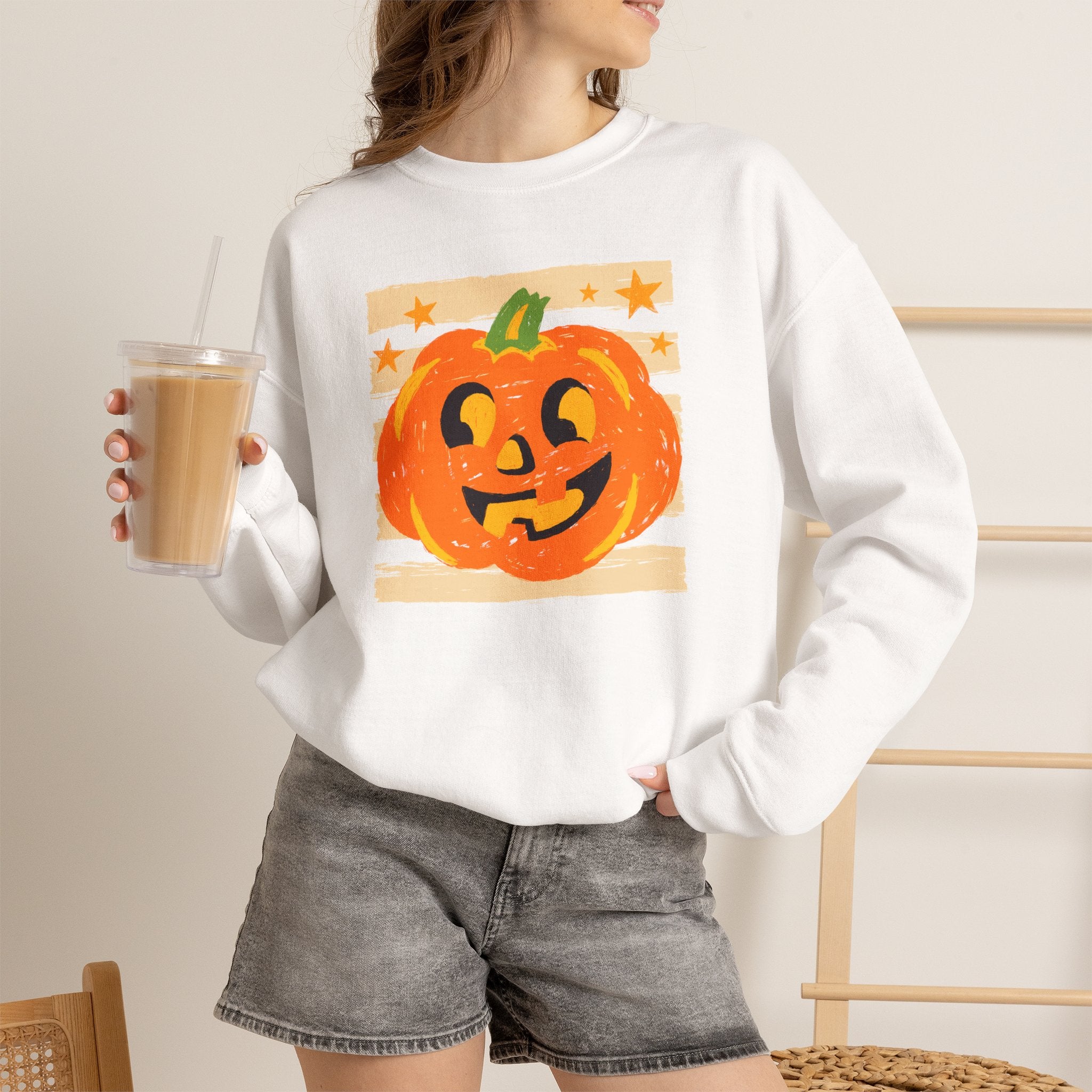 Happy Jack-O-Lantern, Striped Halloween Unisex Heavy Blend™ Crewneck Sweatshirt