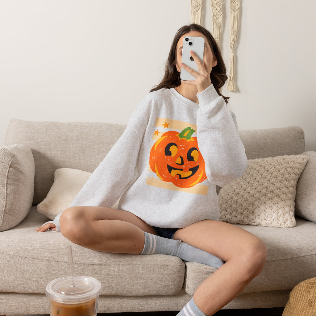 Happy Jack-O-Lantern, Striped Halloween Unisex Heavy Blend™ Crewneck Sweatshirt