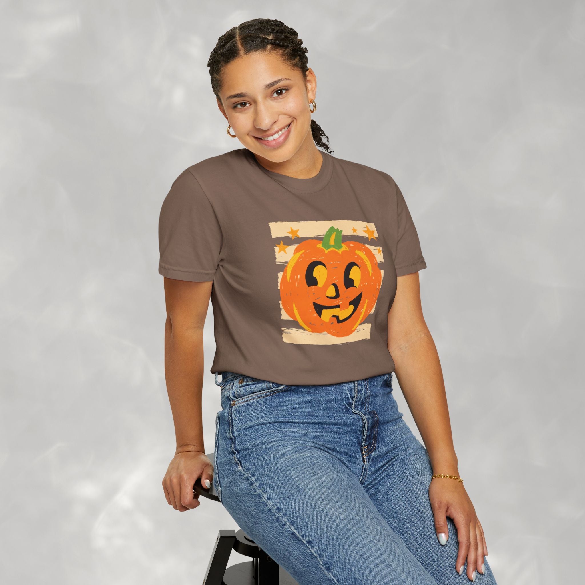 Happy Jack-O-Lantern, Striped Halloween Comfort Colors Unisex Garment-Dyed T-shirt