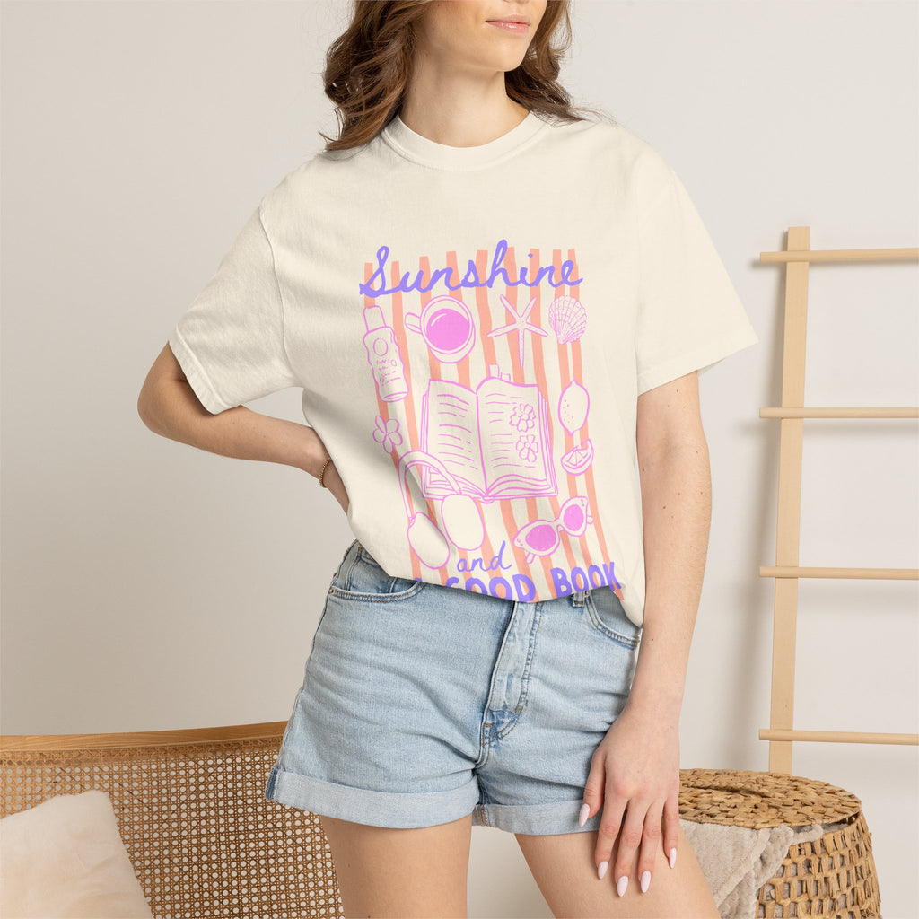 Sunshine and a Good Book, Book Lover Comfort Colors Tee