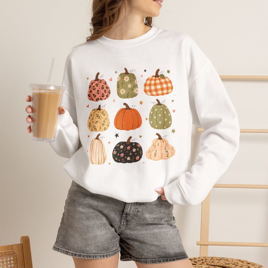 Whimsical Autumn Pumpkins Gildan Unisex Heavy Blend™ Crewneck Sweatshirt for Fall, Thanksgiving