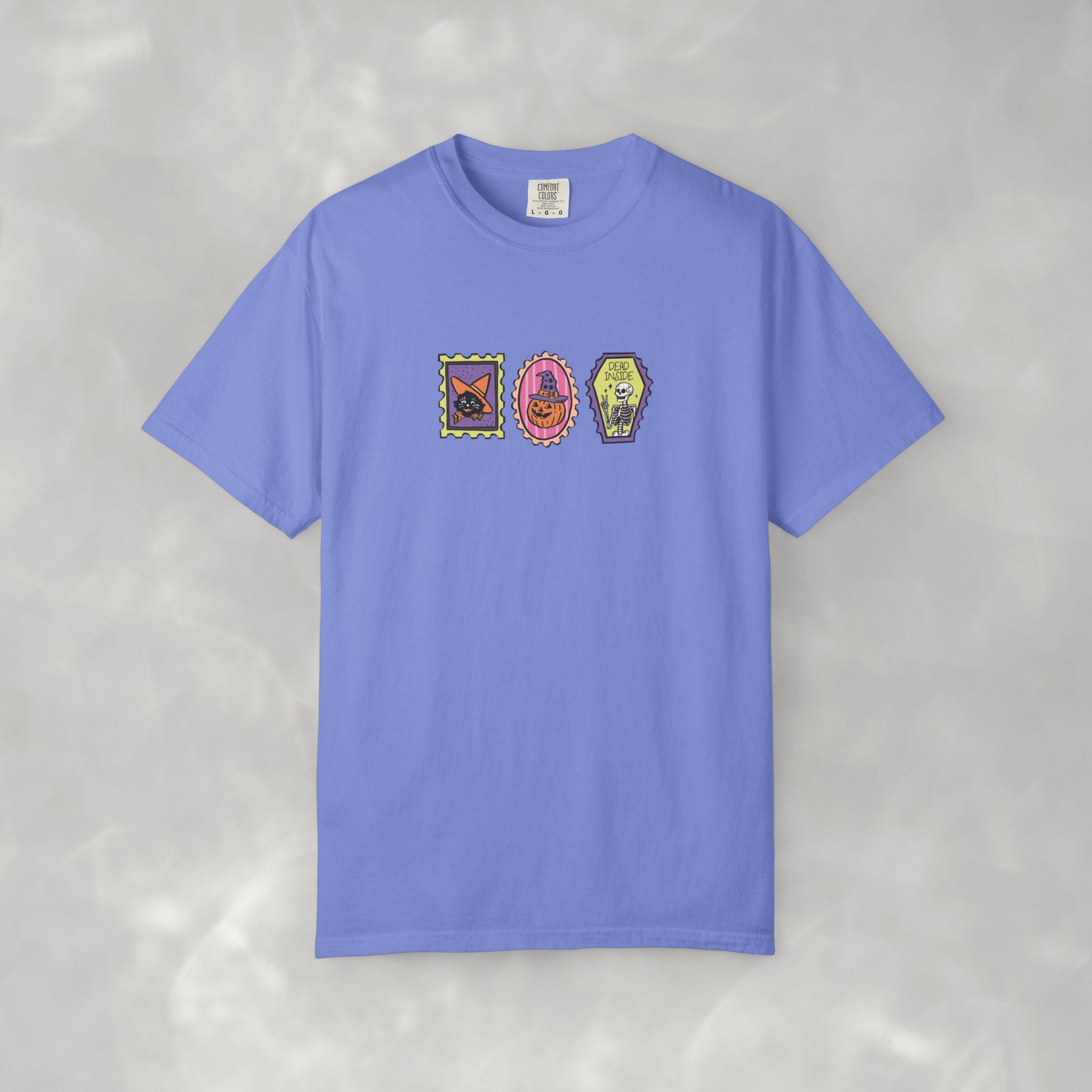 Cute Halloween Spooky Stamps with Cat, Jack-O-Lanter, Skeleton, Comfort Colors Tee