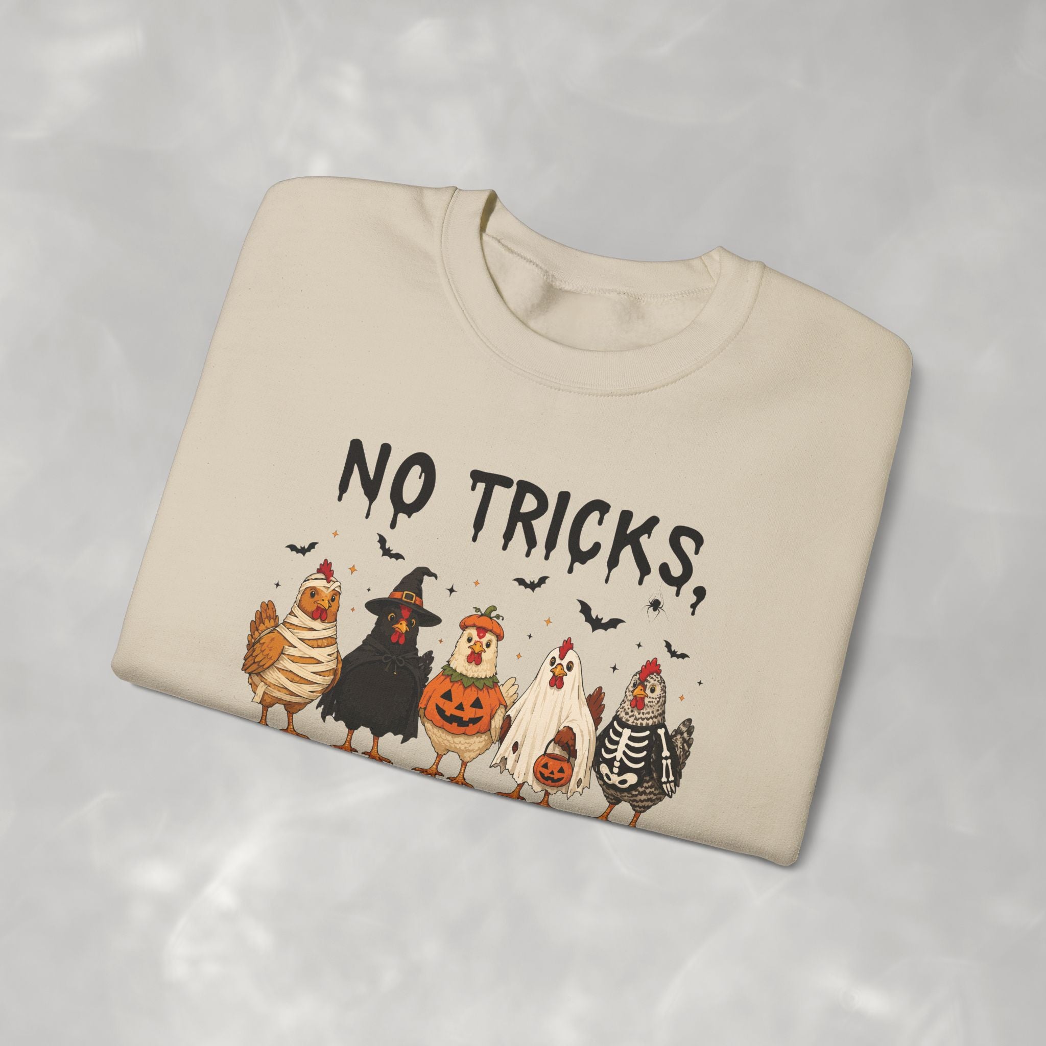 No Tricks Just Chicks, Funny Halloween Chickens in Costumes, Gildan Unisex Heavy Blend™ Crewneck Sweatshirt