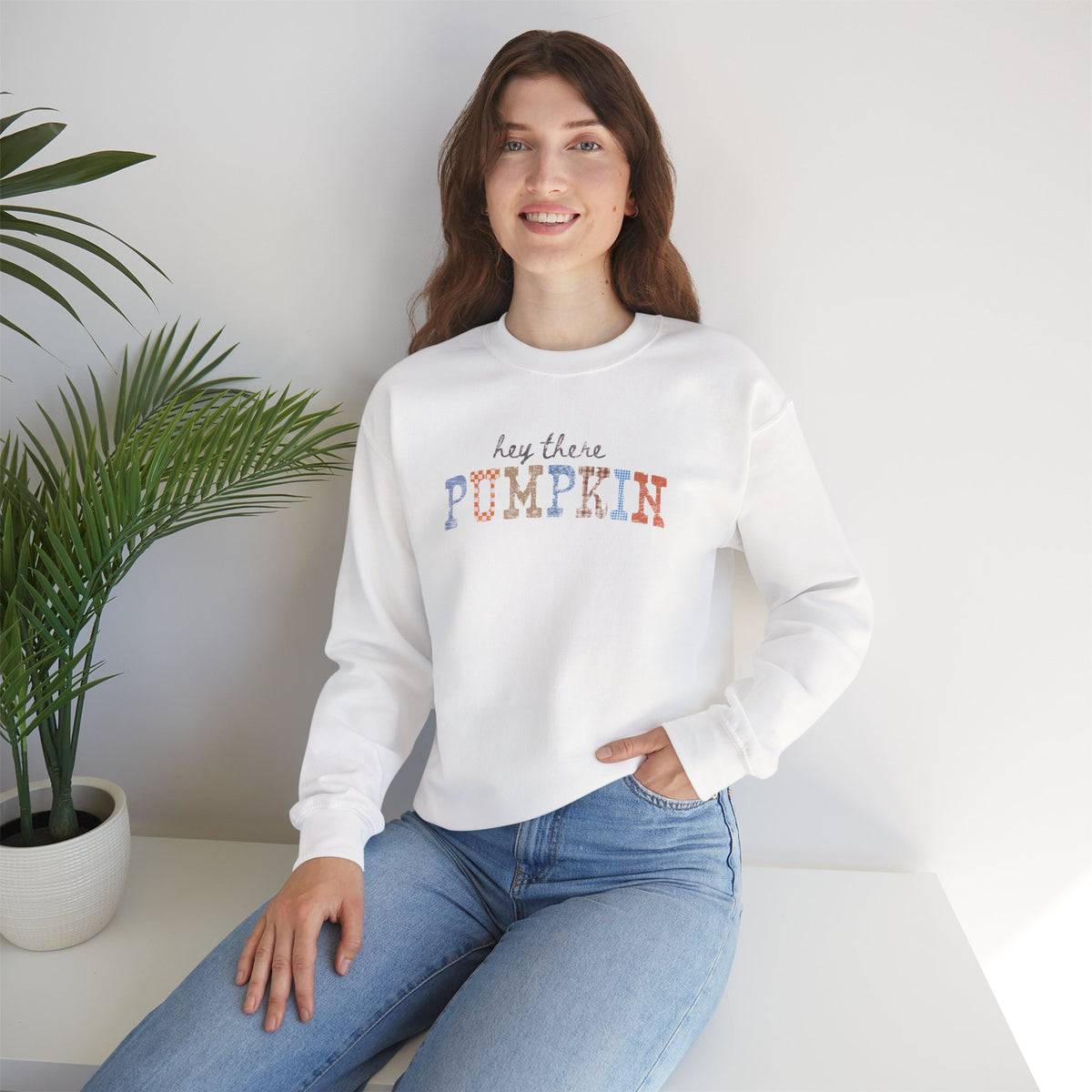 Hey There Pumpkin Cute Fall Gildan Unisex Heavy Blend™ Crewneck Sweatshirt for Autumn, Thanksgiving