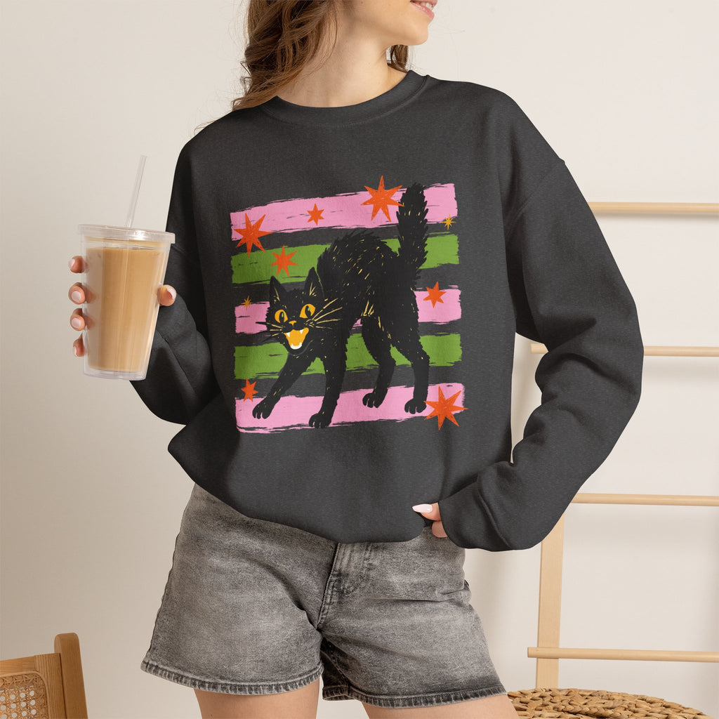 Spooky, Cute Black Cat, Halloween, Gildan Unisex Heavy Blend™ Crewneck Sweatshirt