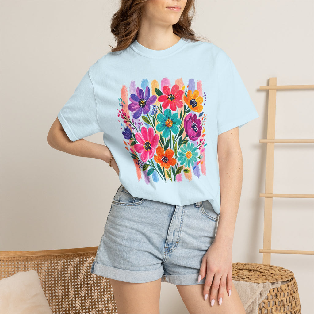 Boho Floral Stripes Comfort Colors Tee