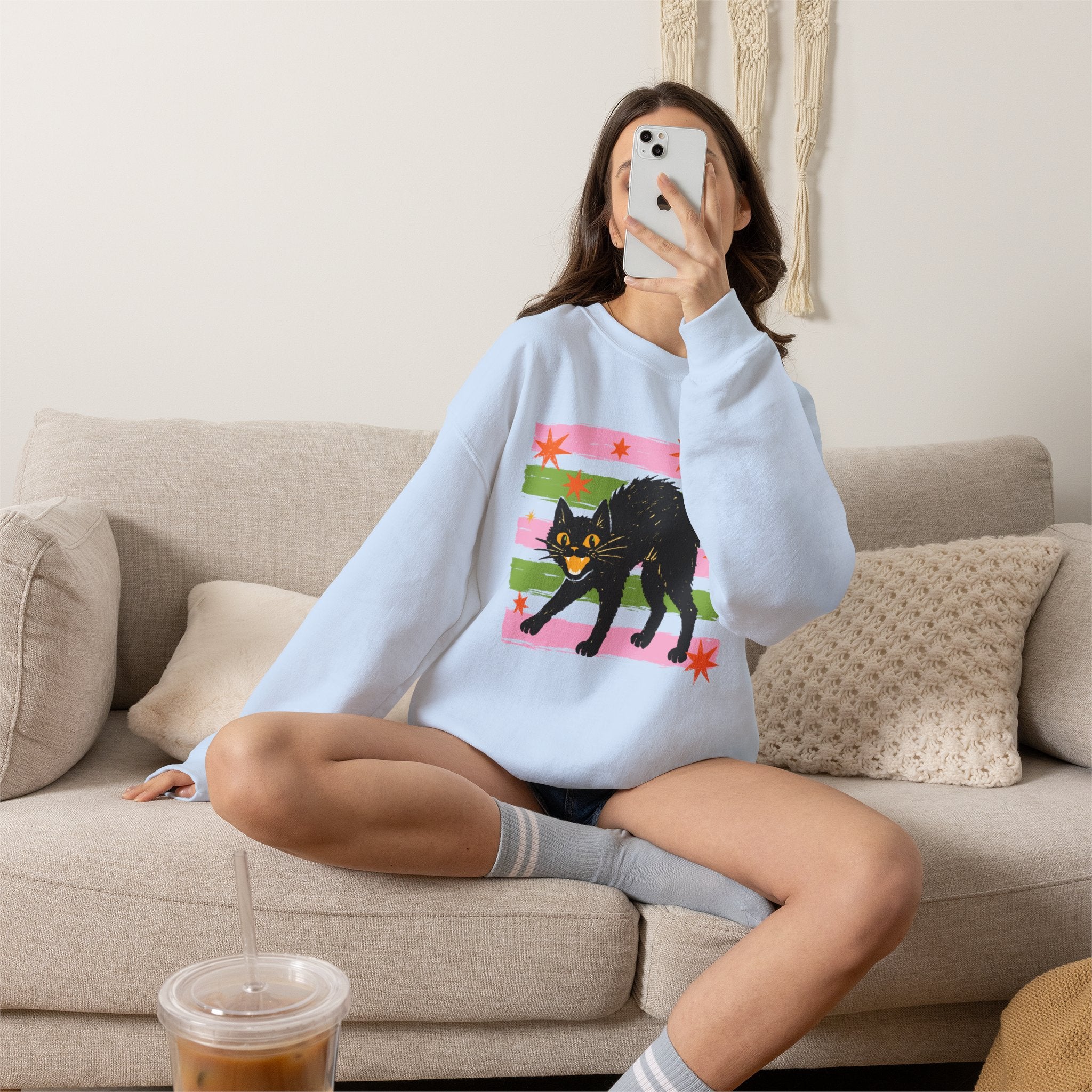 Spooky, Cute Black Cat, Halloween, Gildan Unisex Heavy Blend™ Crewneck Sweatshirt