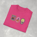 Cute Halloween Spooky Stamps with Cat, Jack-O-Lanter, Skeleton, Gildan Unisex Softstyle T-Shirt