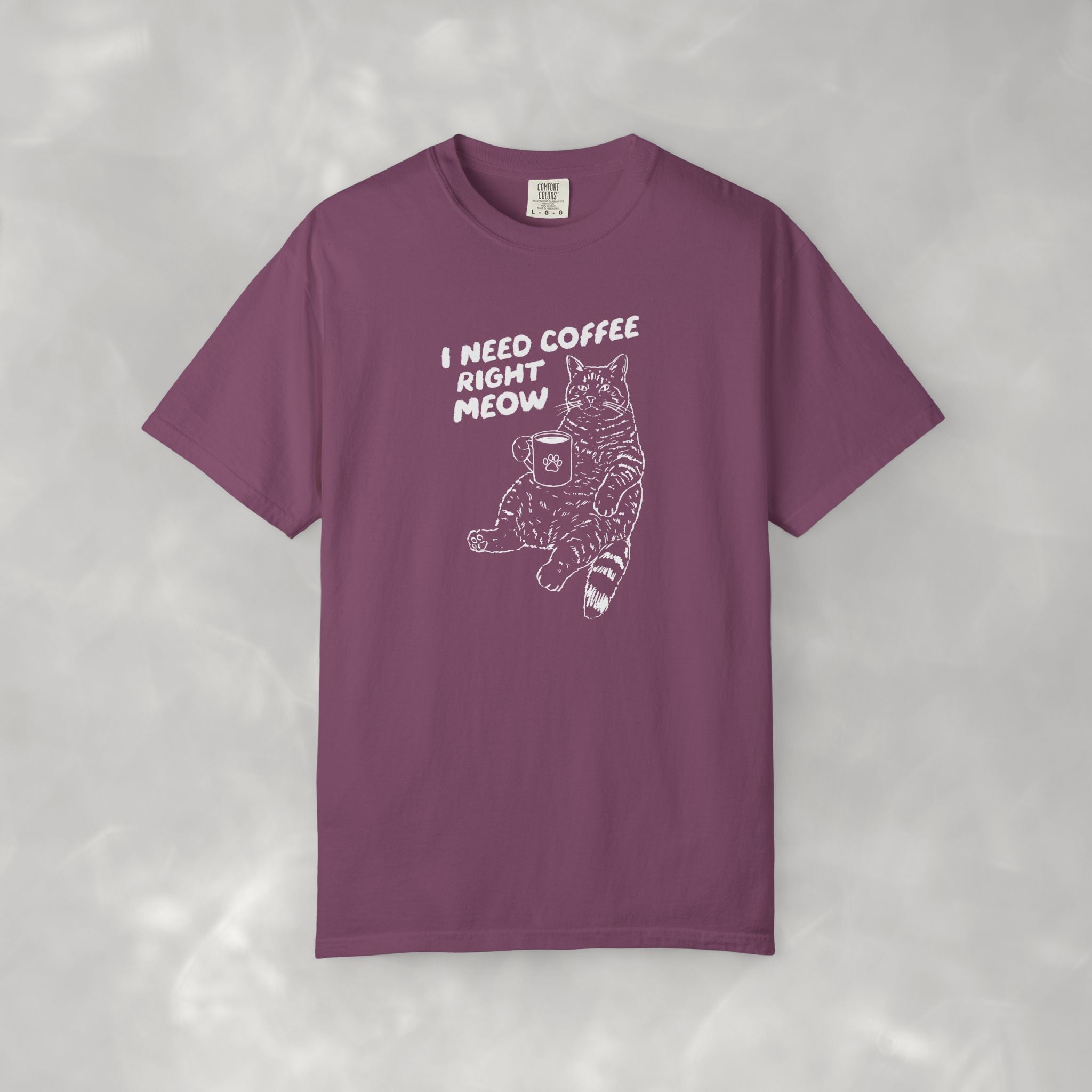 I Need Coffee Right Meow, Funny Cat, Coffee Lover Comfort Colors Tee
