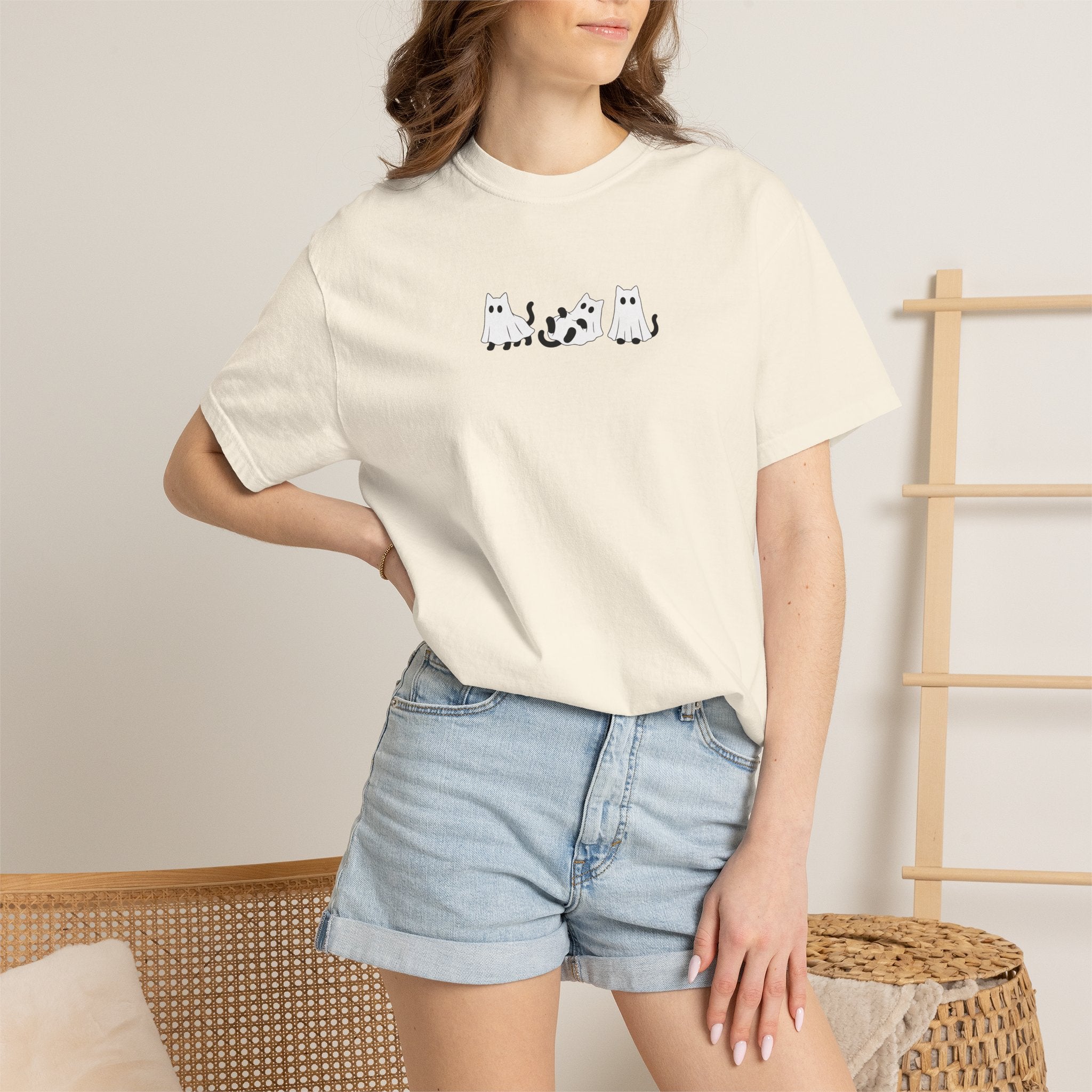 Cute Black Cat Ghosts, Haunted Kitties Halloween Comfort Colors Tee
